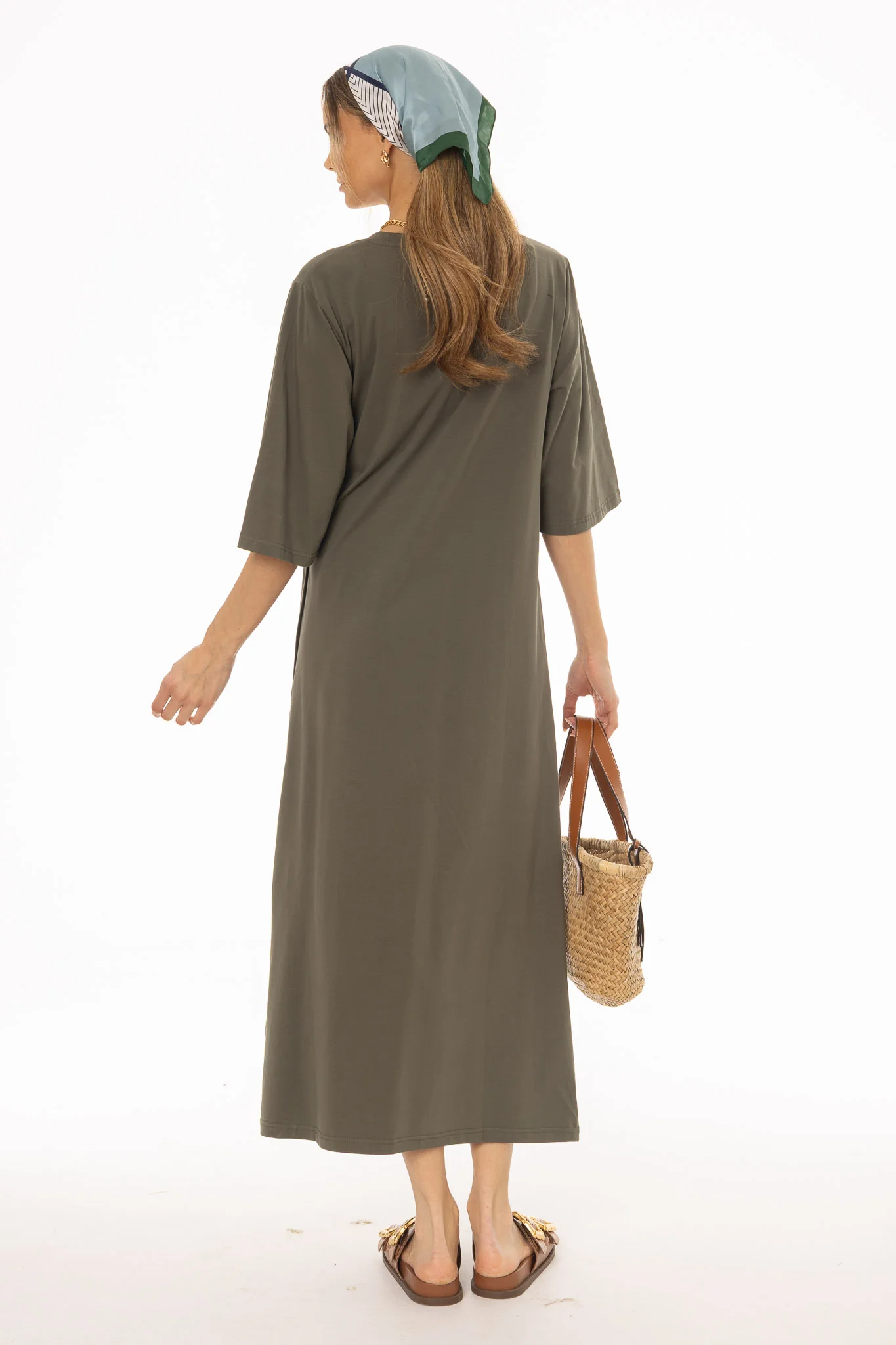 Olive Side Tie T-Shirt Maxi Dress - Image 4
