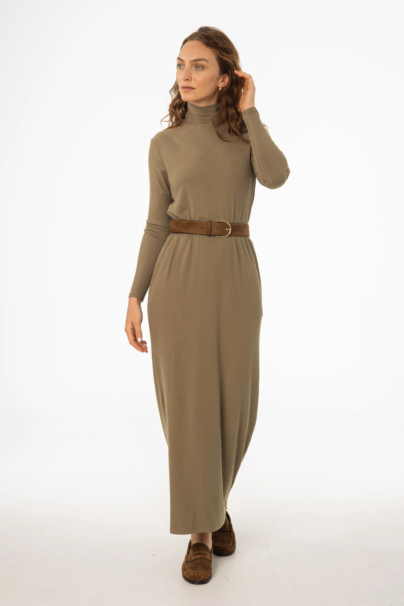 Olive Turtleneck Basic Maxi Dress