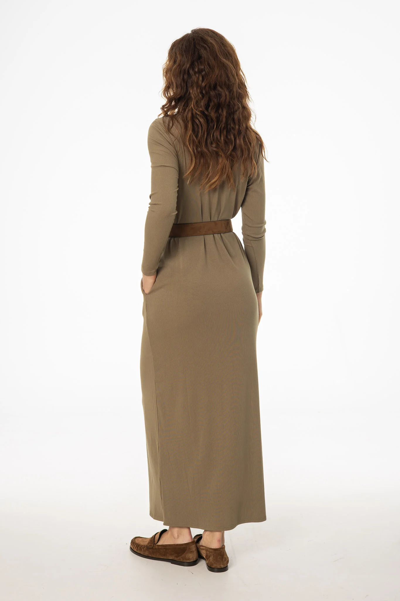 Olive Turtleneck Basic Maxi Dress - Image 4