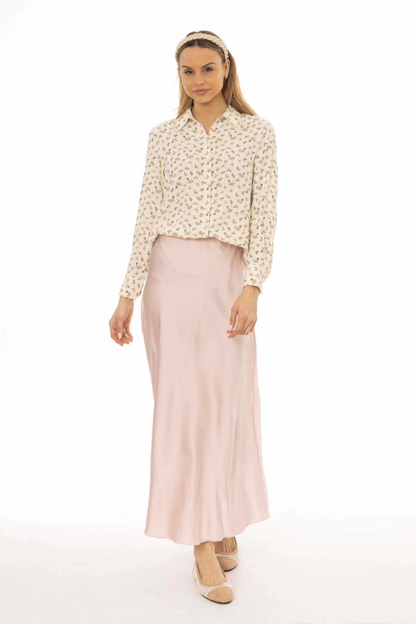 Pink A-Line Satin Effect Maxi Skirt - Image 4