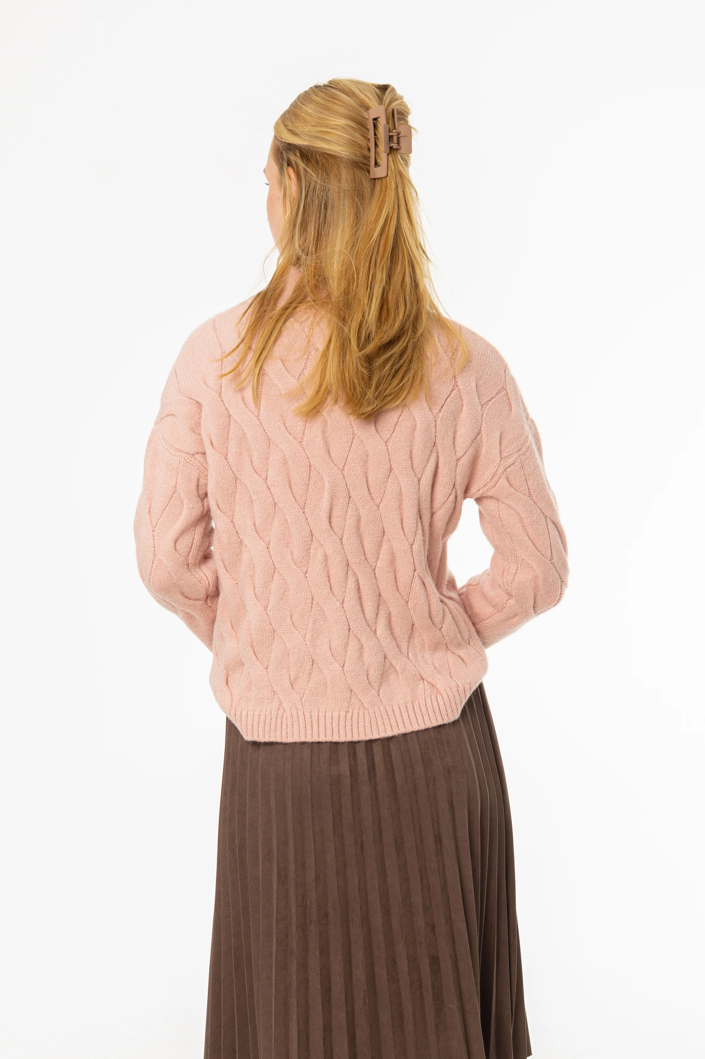 Pink Collar Detail Cable Knit Sweater - Image 3