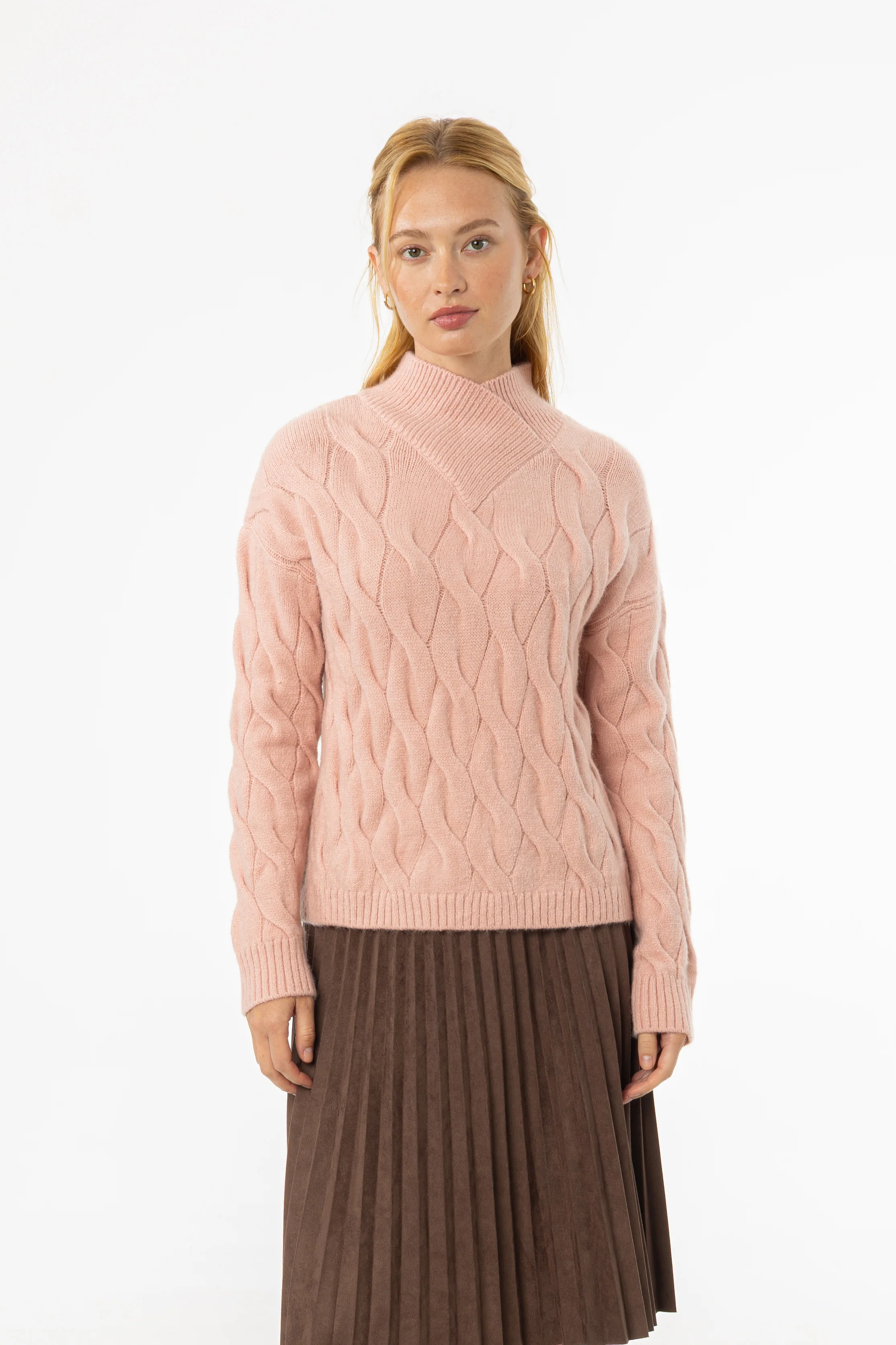 Pink Collar Detail Cable Knit Sweater - Image 4