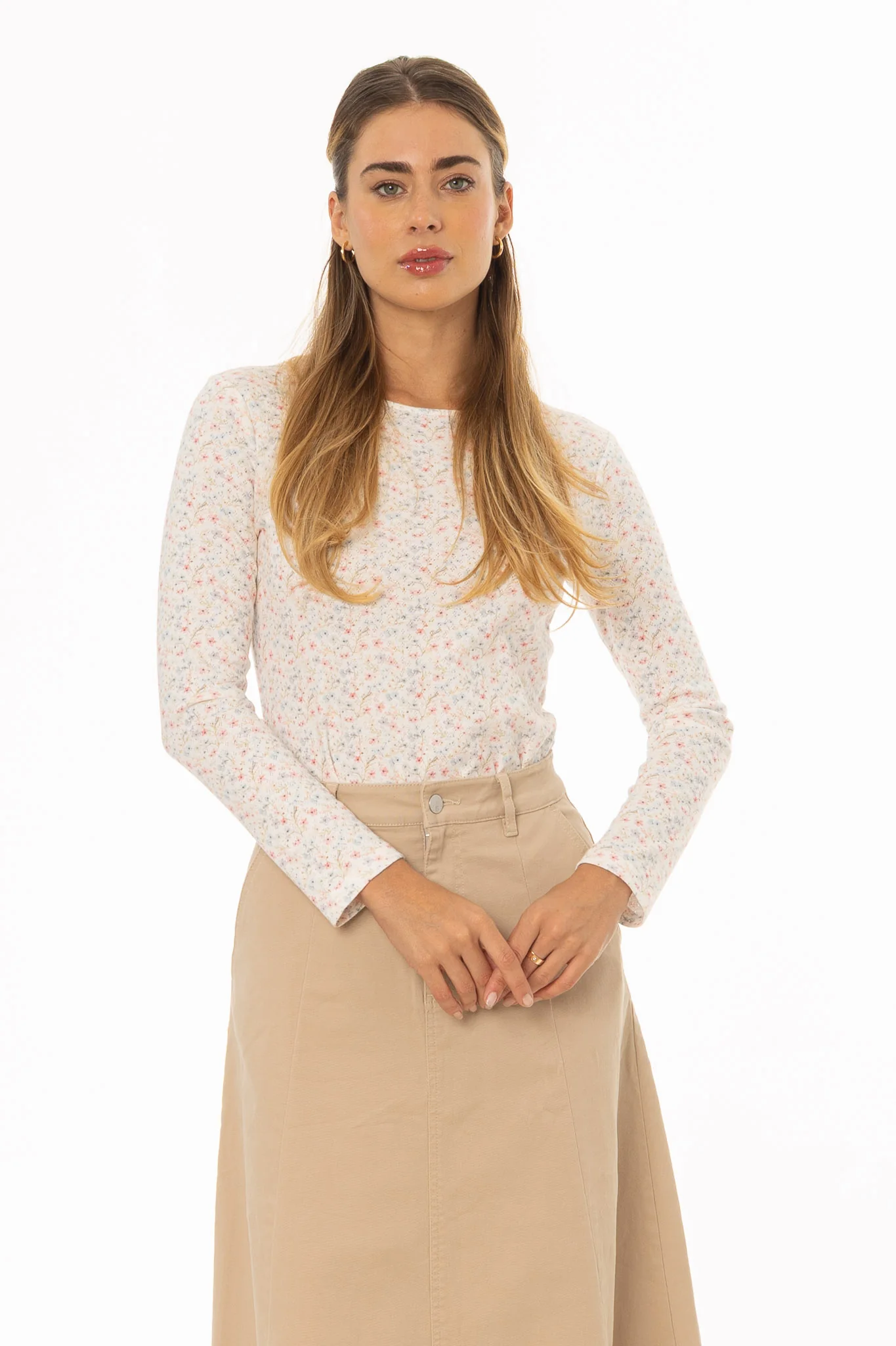 Pink Floral Printed Pointelle T-Shirt