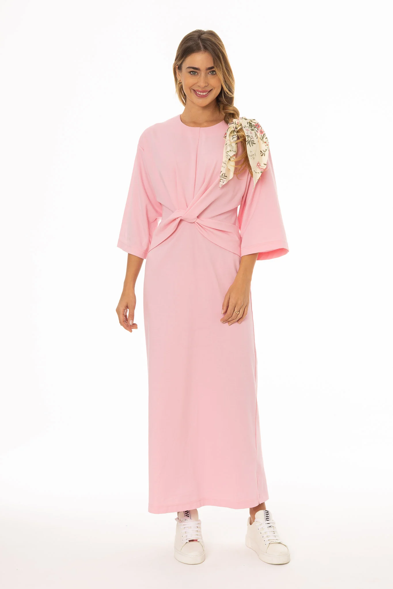 Pink Front Tie Knot Maxi Dress - Image 2
