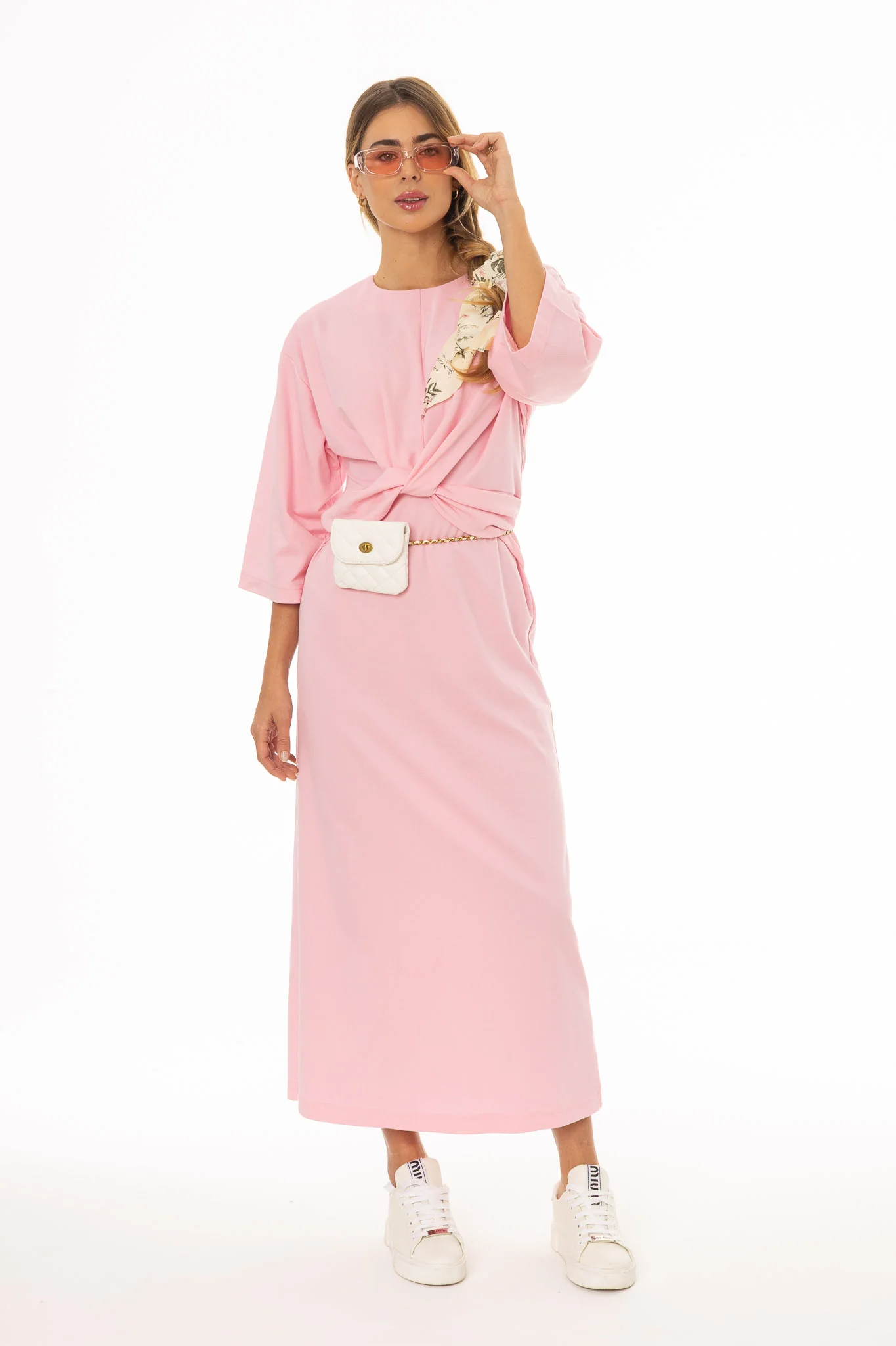 Pink Front Tie Knot Maxi Dress - Image 5