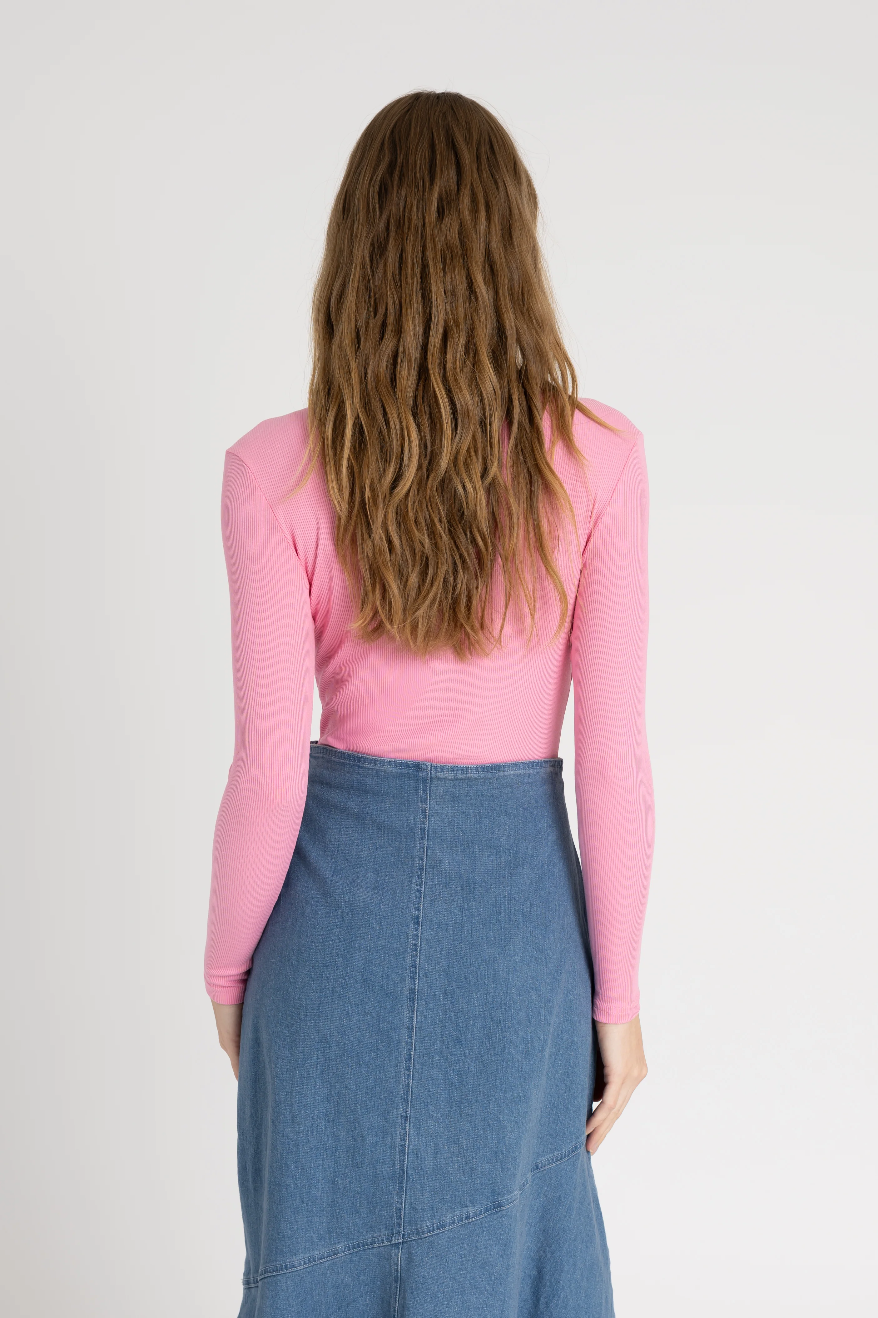 Pink Long Sleeve Ribbed Tee - Image 3
