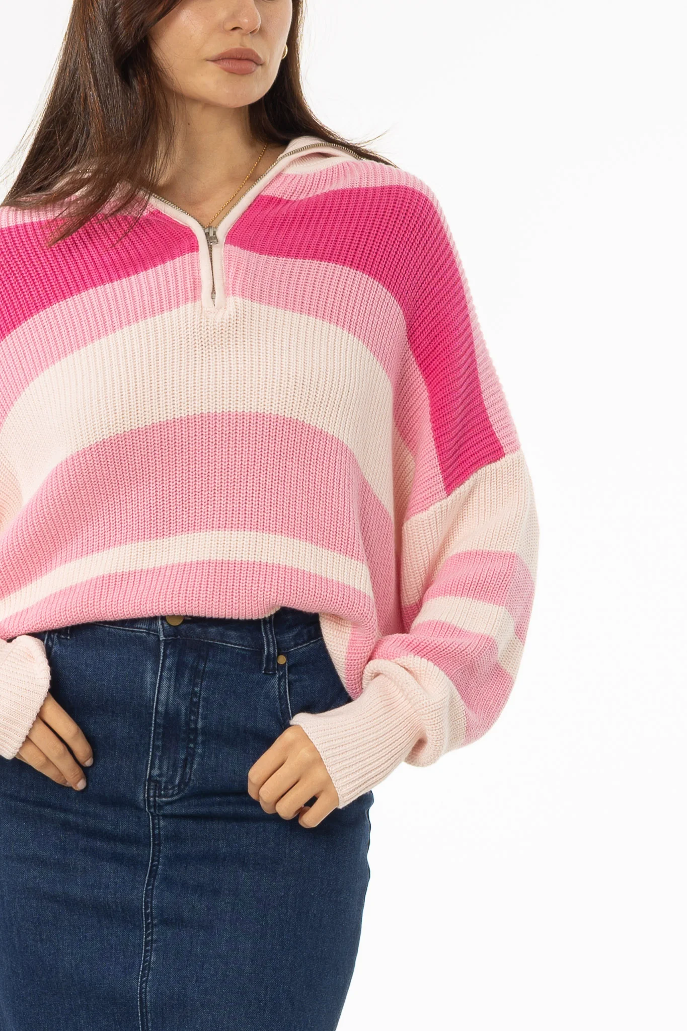 Pink Multi Stripe Collar Sweater - Image 2