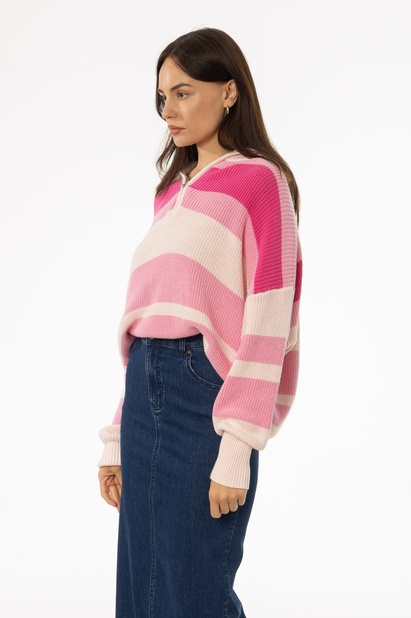 Pink Multi Stripe Collar Sweater - Image 3