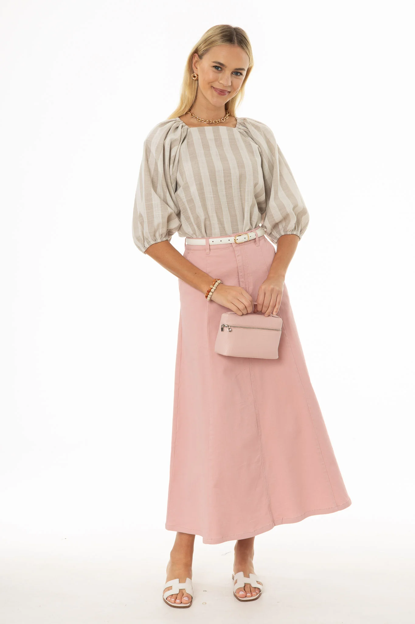 Pink Panel Flare Maxi Skirt - Image 5