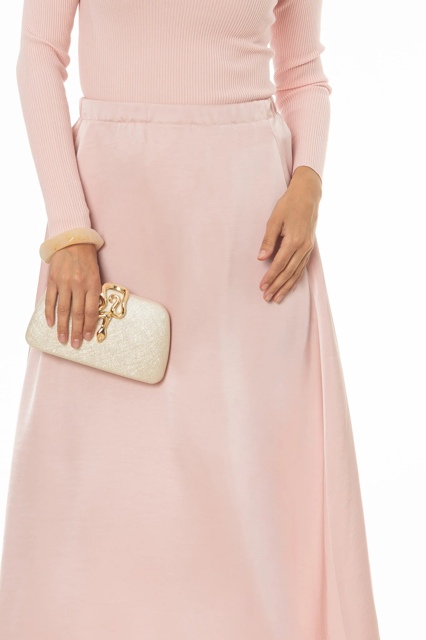 Pink Silk Feel Flare Maxi Skirt - Image 2