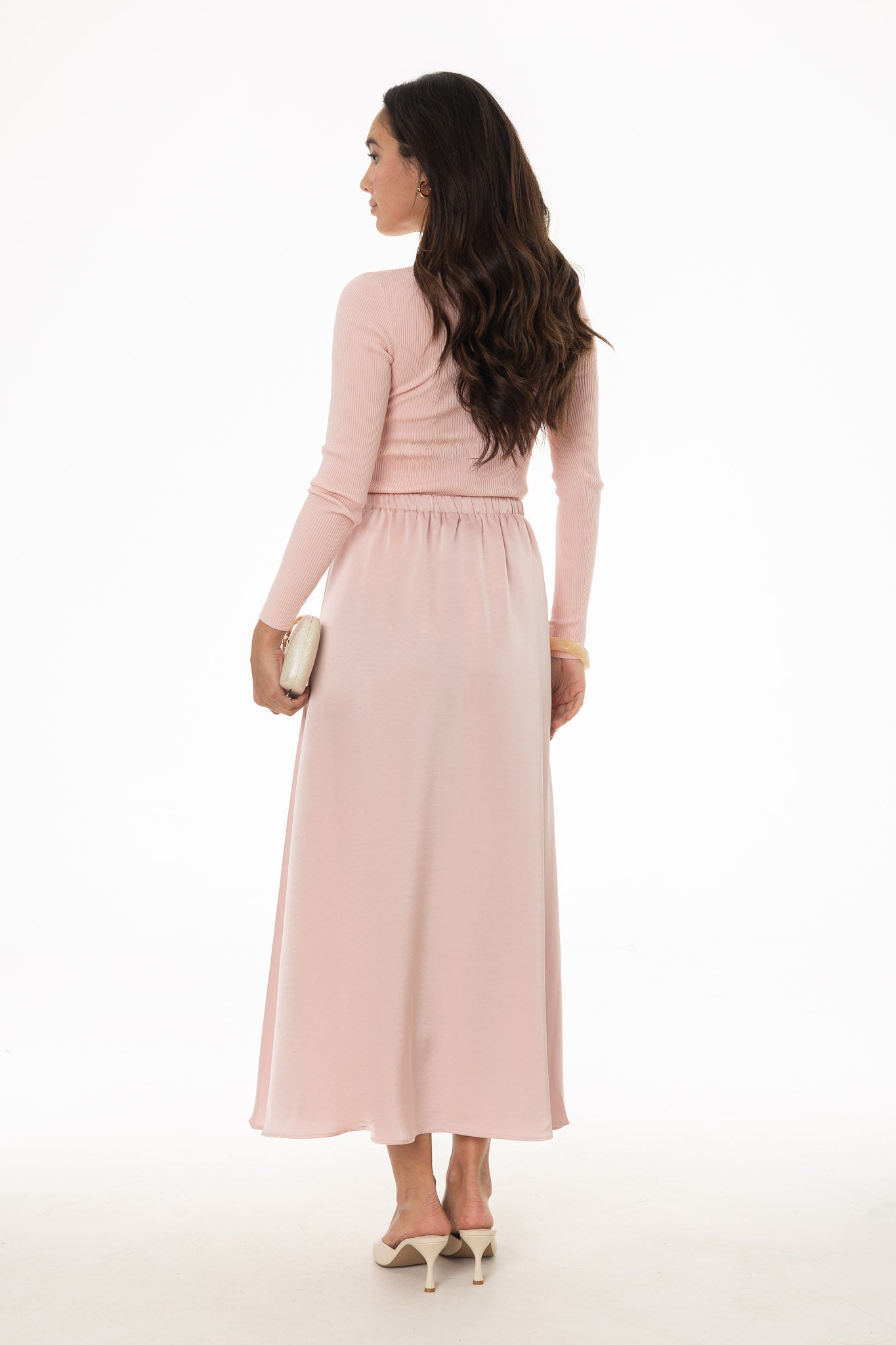 Pink Silk Feel Flare Maxi Skirt - Image 4