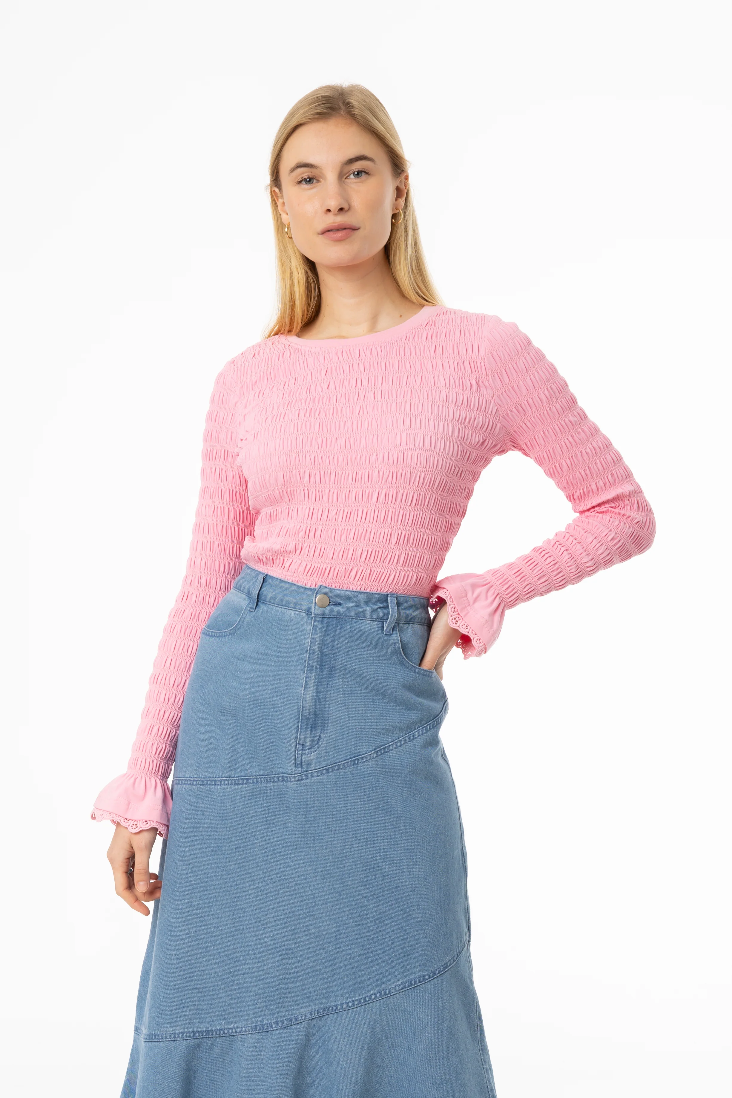 Pink Smocked Ruffle Sleeve T-Shirt - Image 4