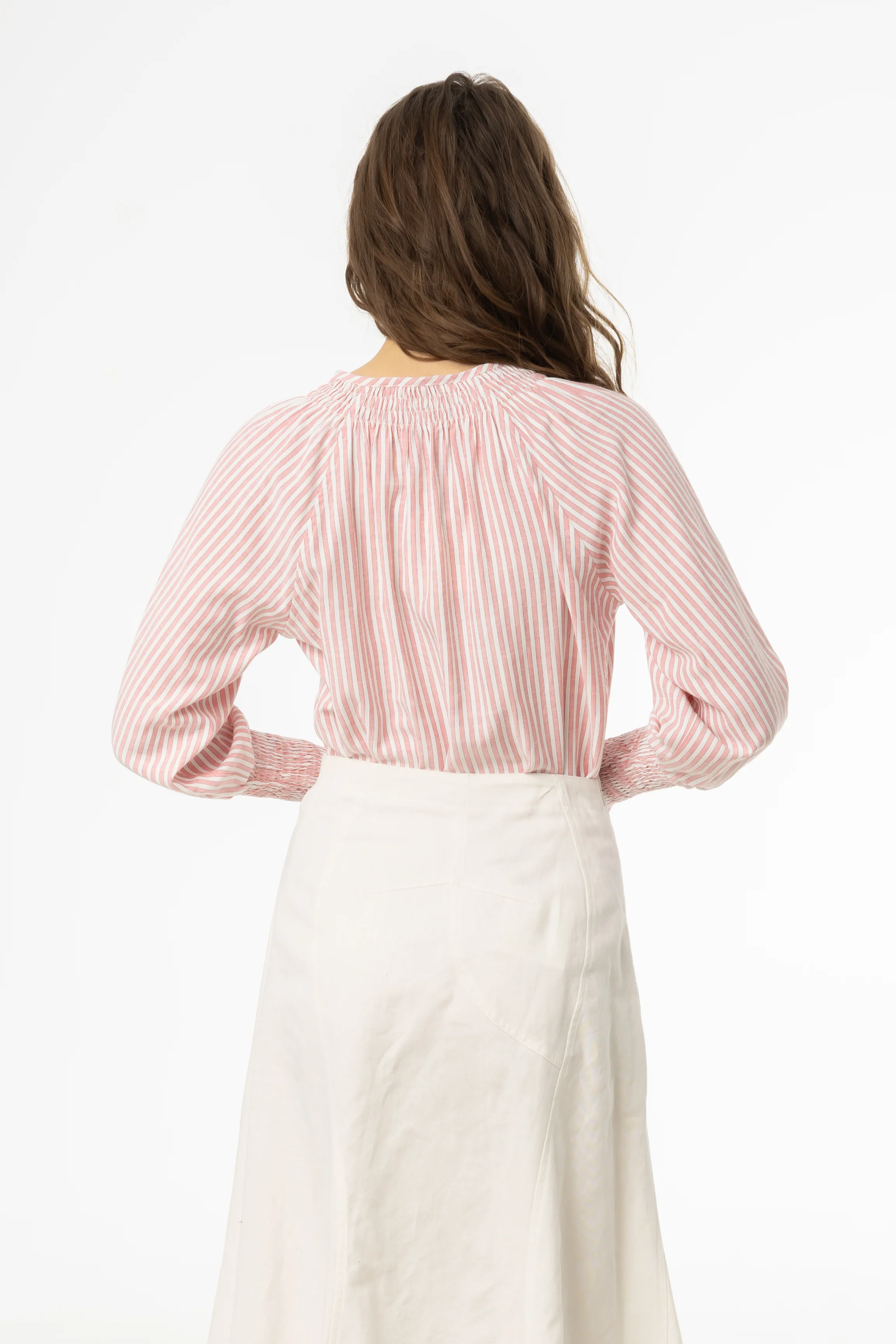 Pink Striped Smocked Raglan Sleeve Shirt - Image 3