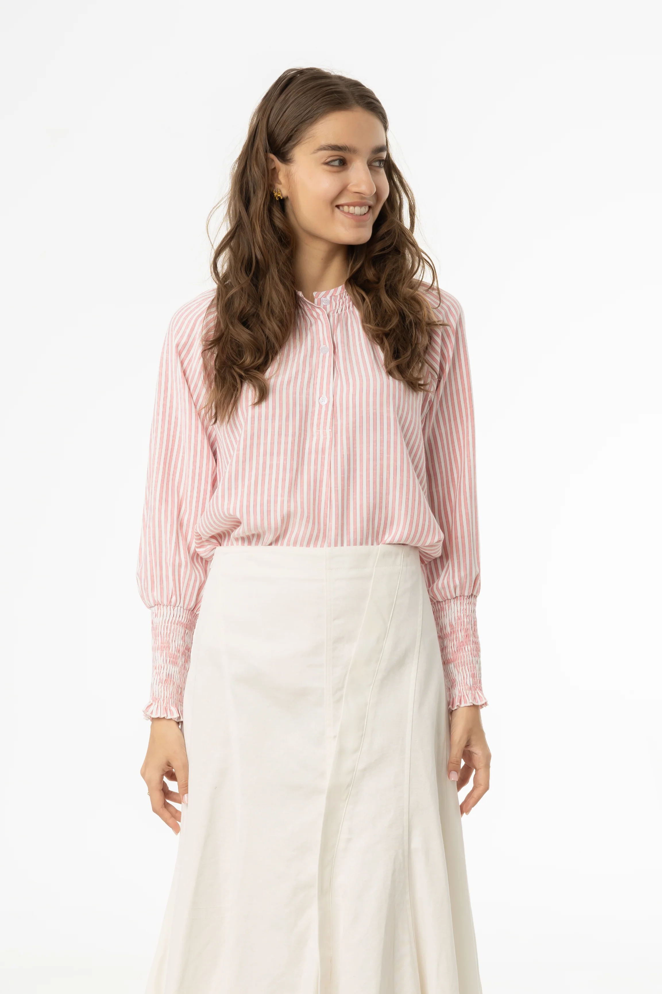 Pink Striped Smocked Raglan Sleeve Shirt - Image 4