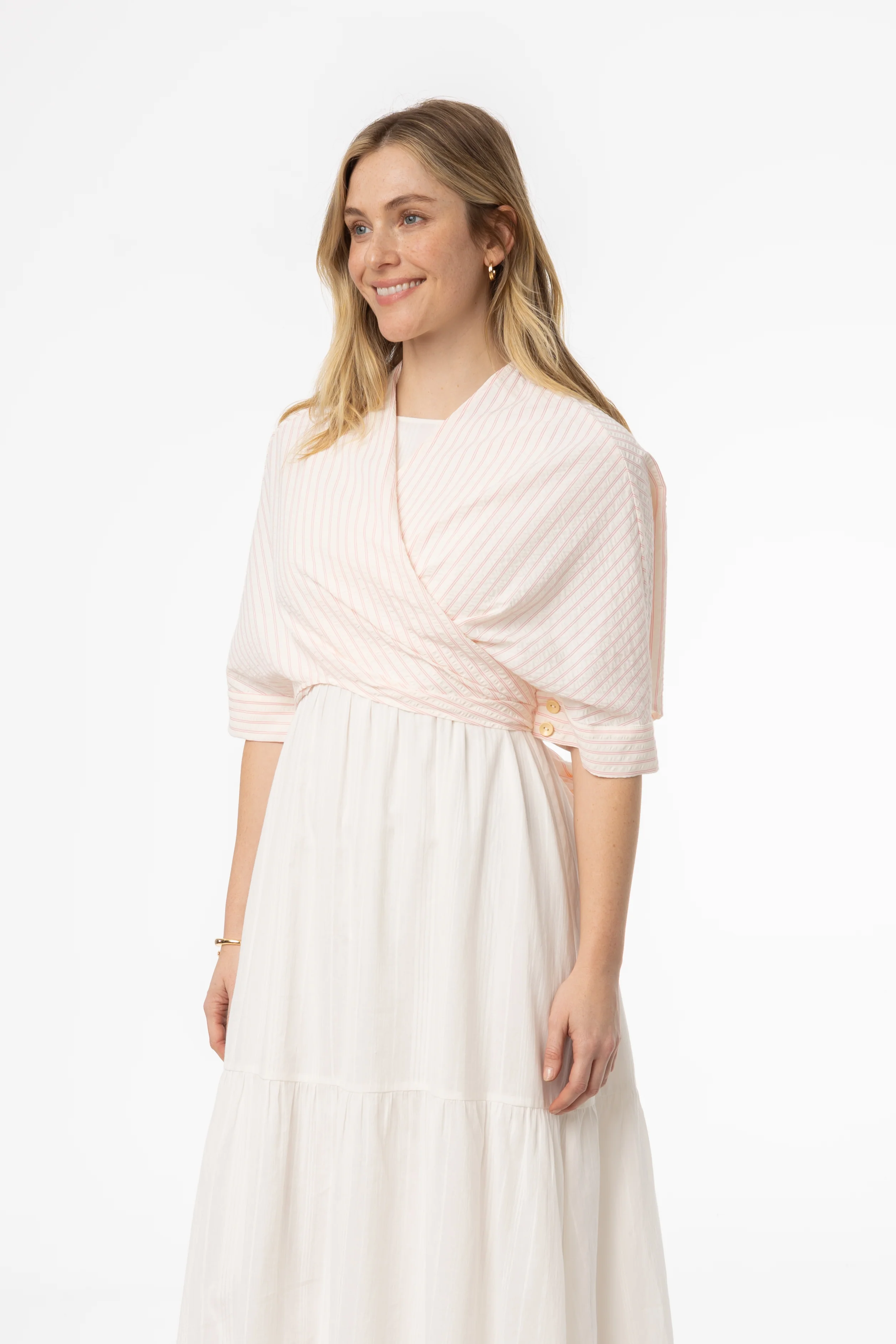 Pink Striped Wrap Blouse - Image 2
