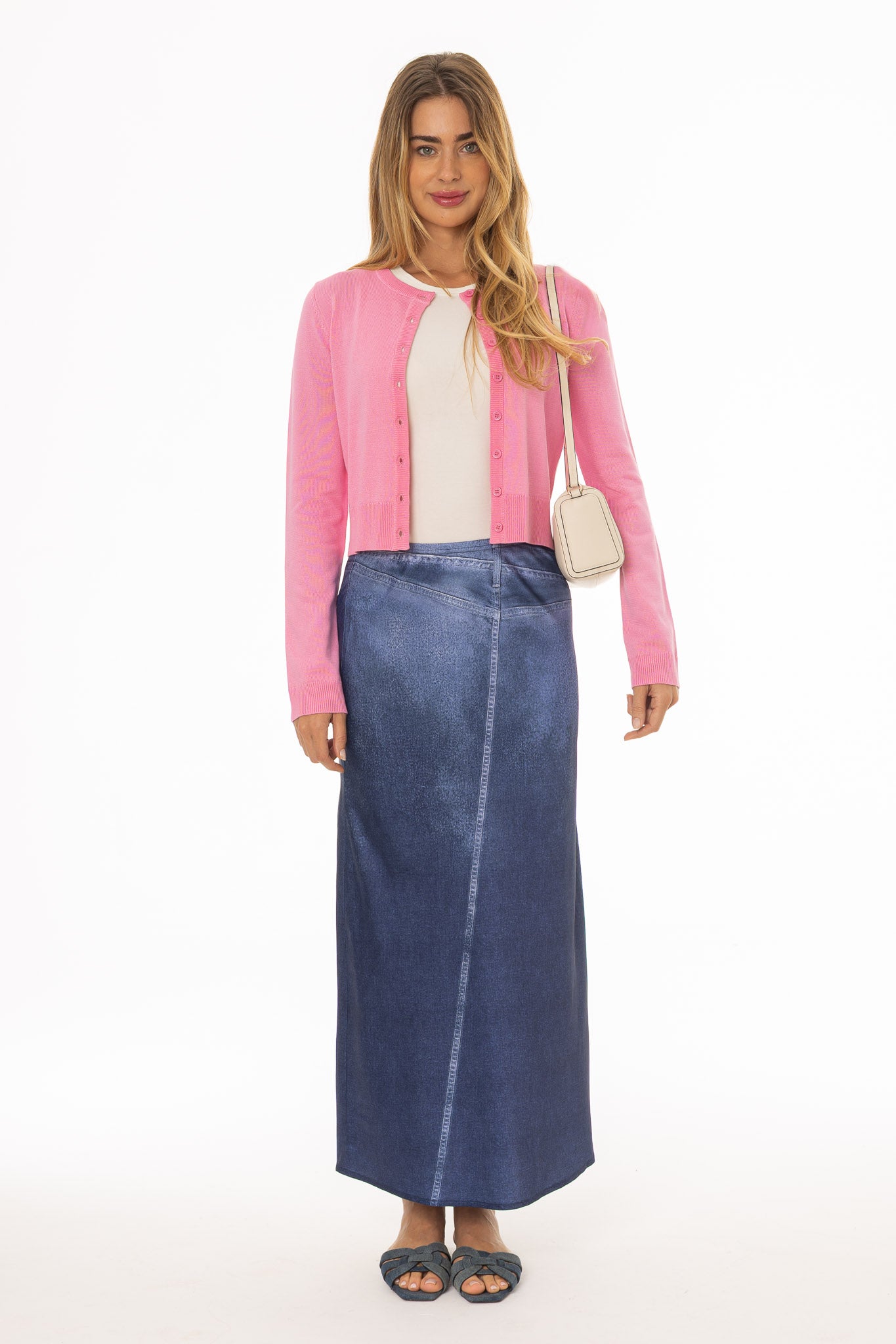 Printed Faux Denim Slip Skirt - Image 3