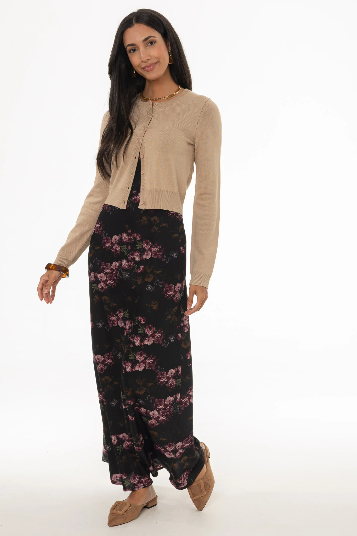 Purple Floral Printed Slip Dress - Image 2