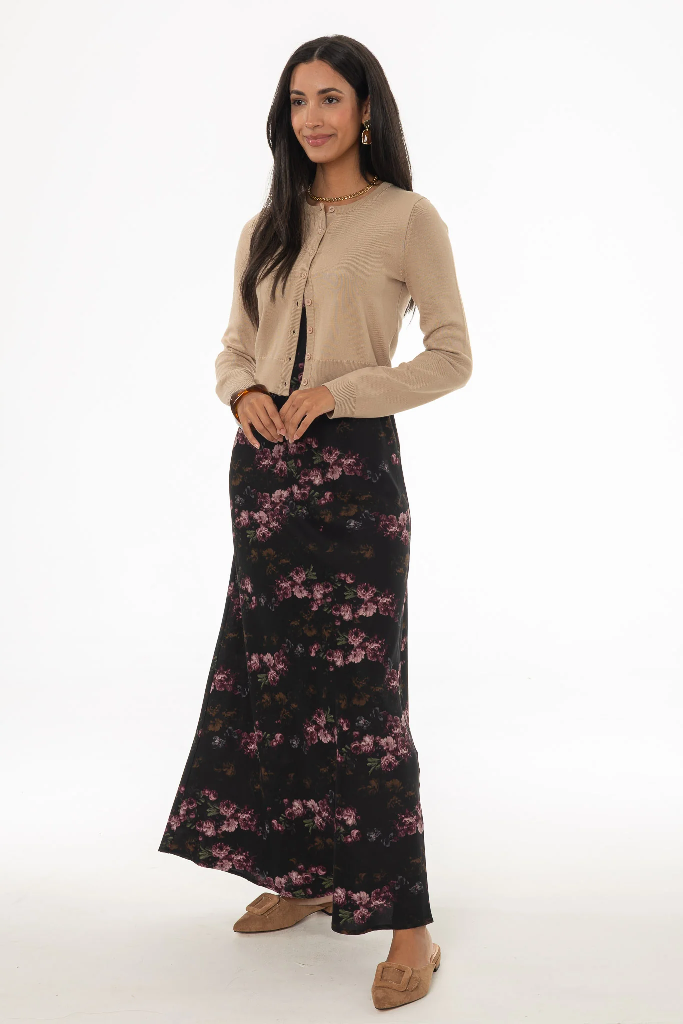 Purple Floral Printed Slip Dress - Image 3