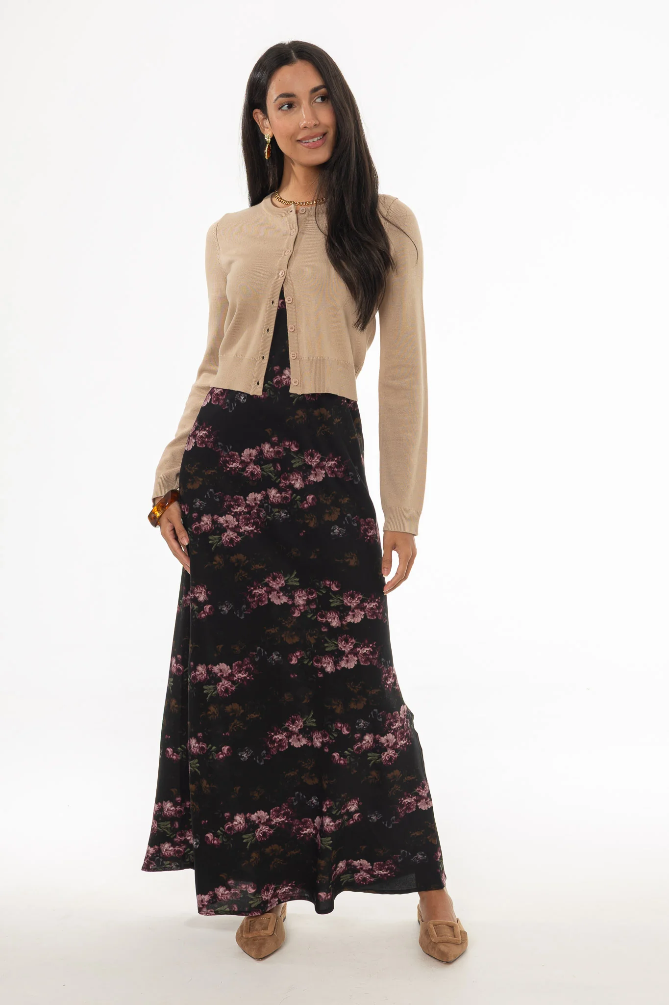 Purple Floral Printed Slip Dress - Image 5