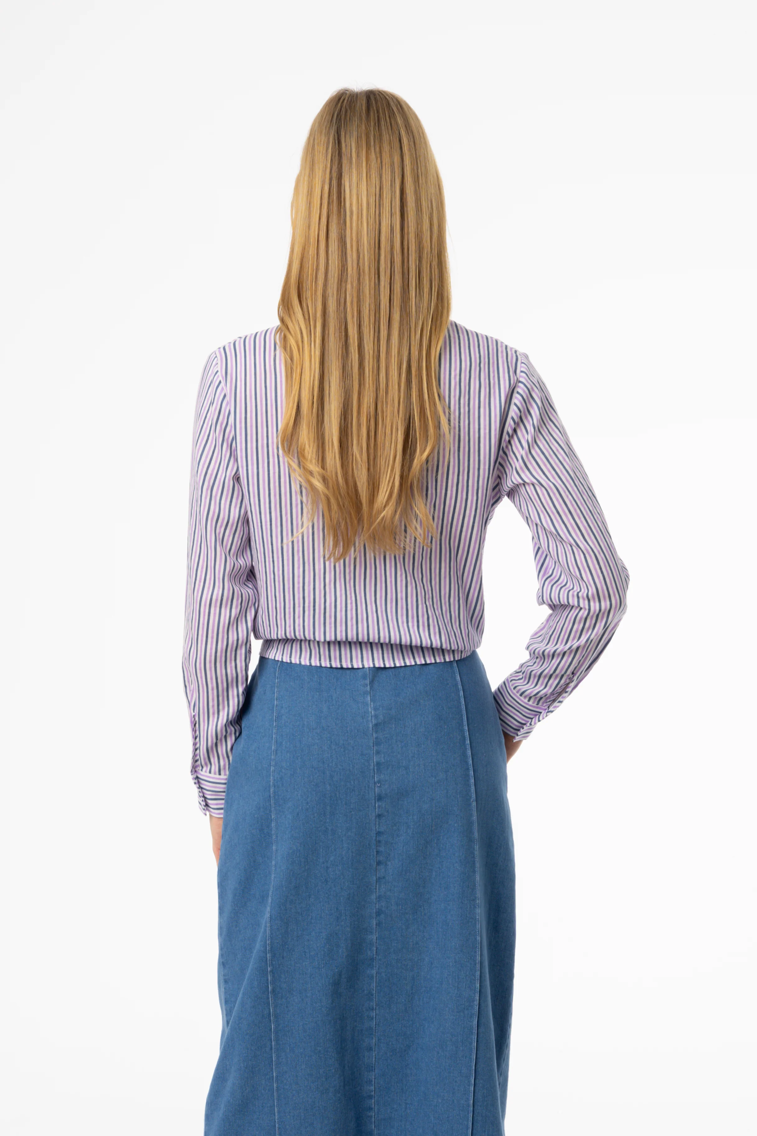 Purple Multi Striped Tie Blouse - Image 3