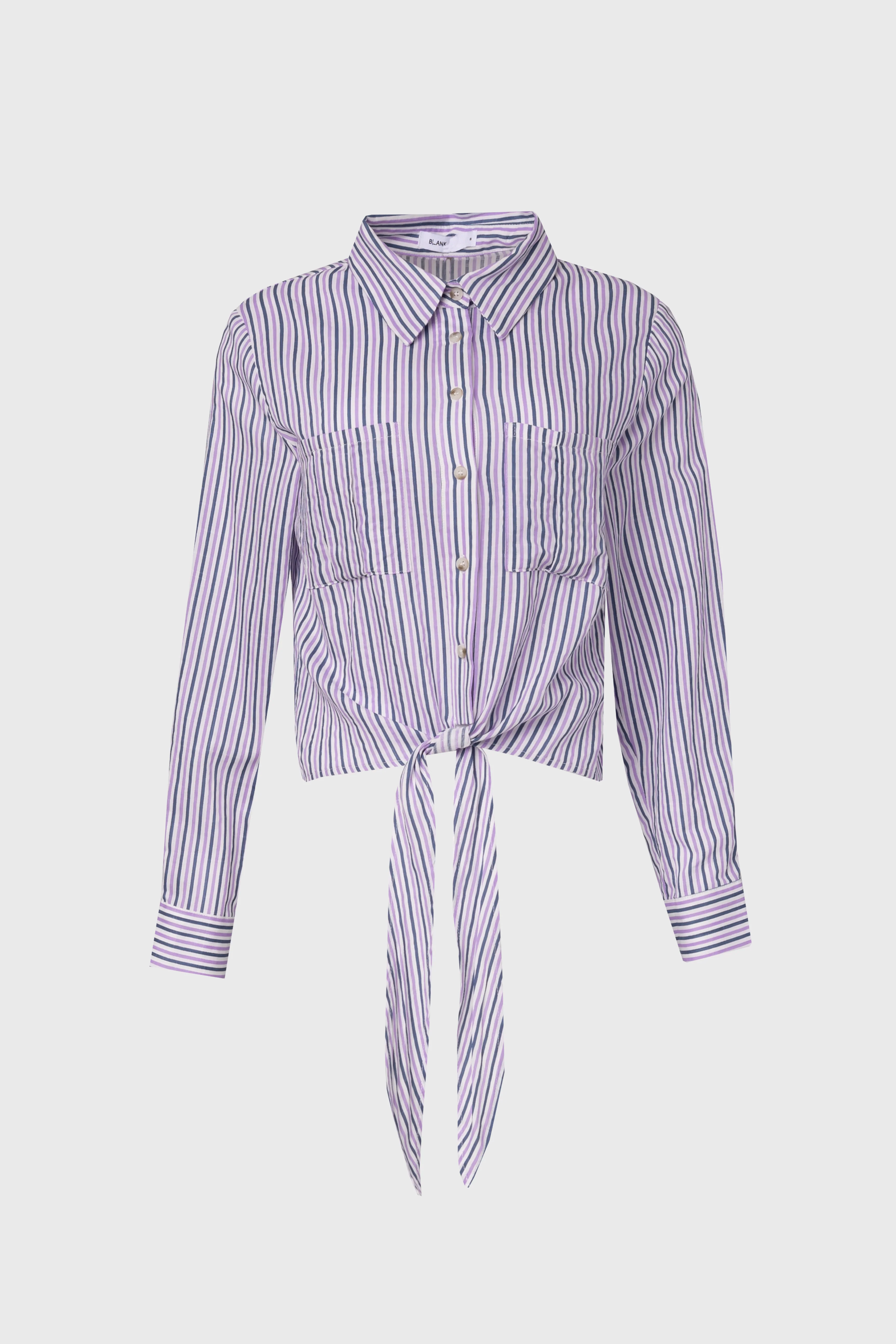 Purple Multi Striped Tie Blouse - Image 5