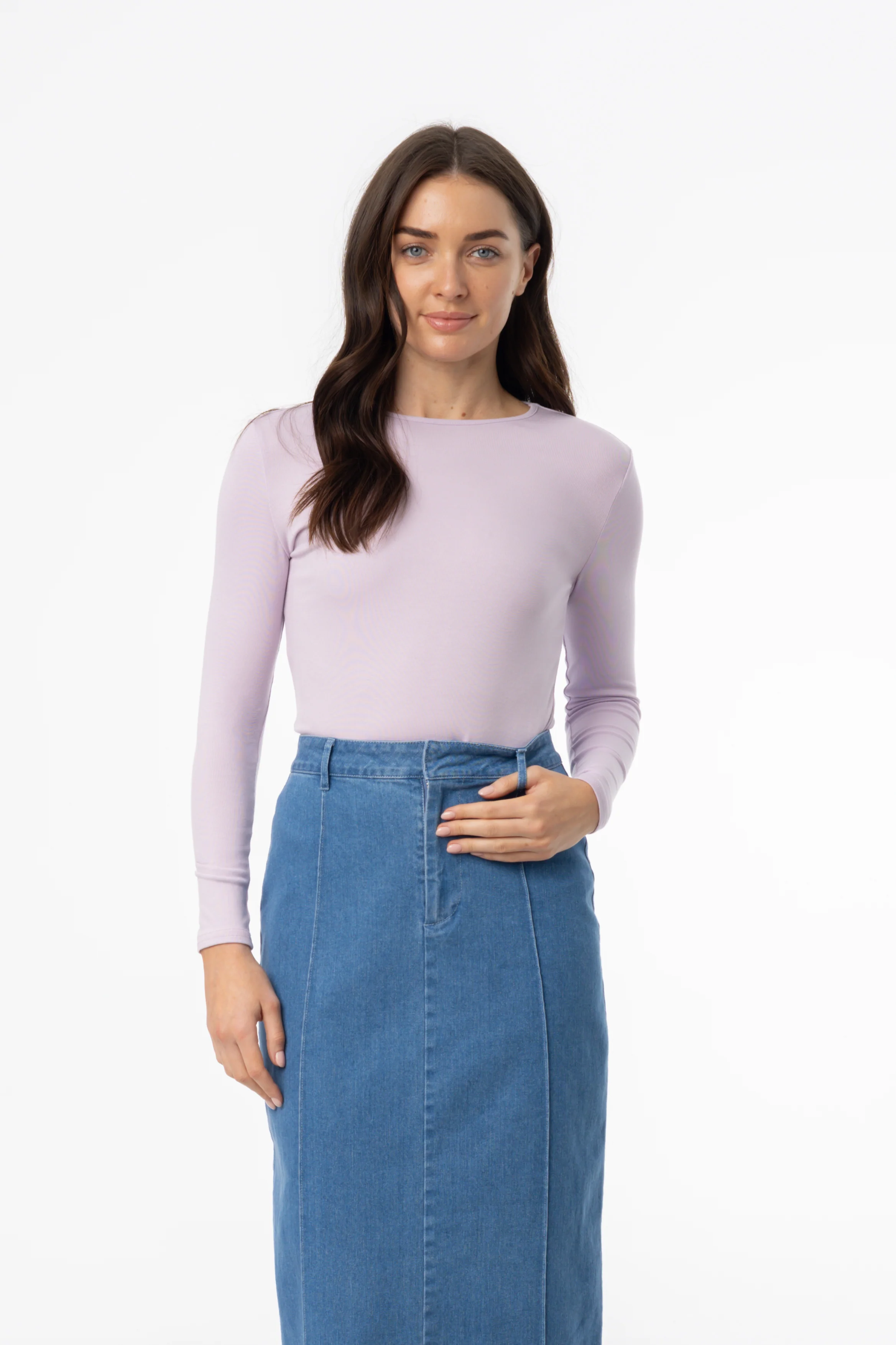 Purple Solid Round Neck Long Sleeve T-Shirt - Image 4
