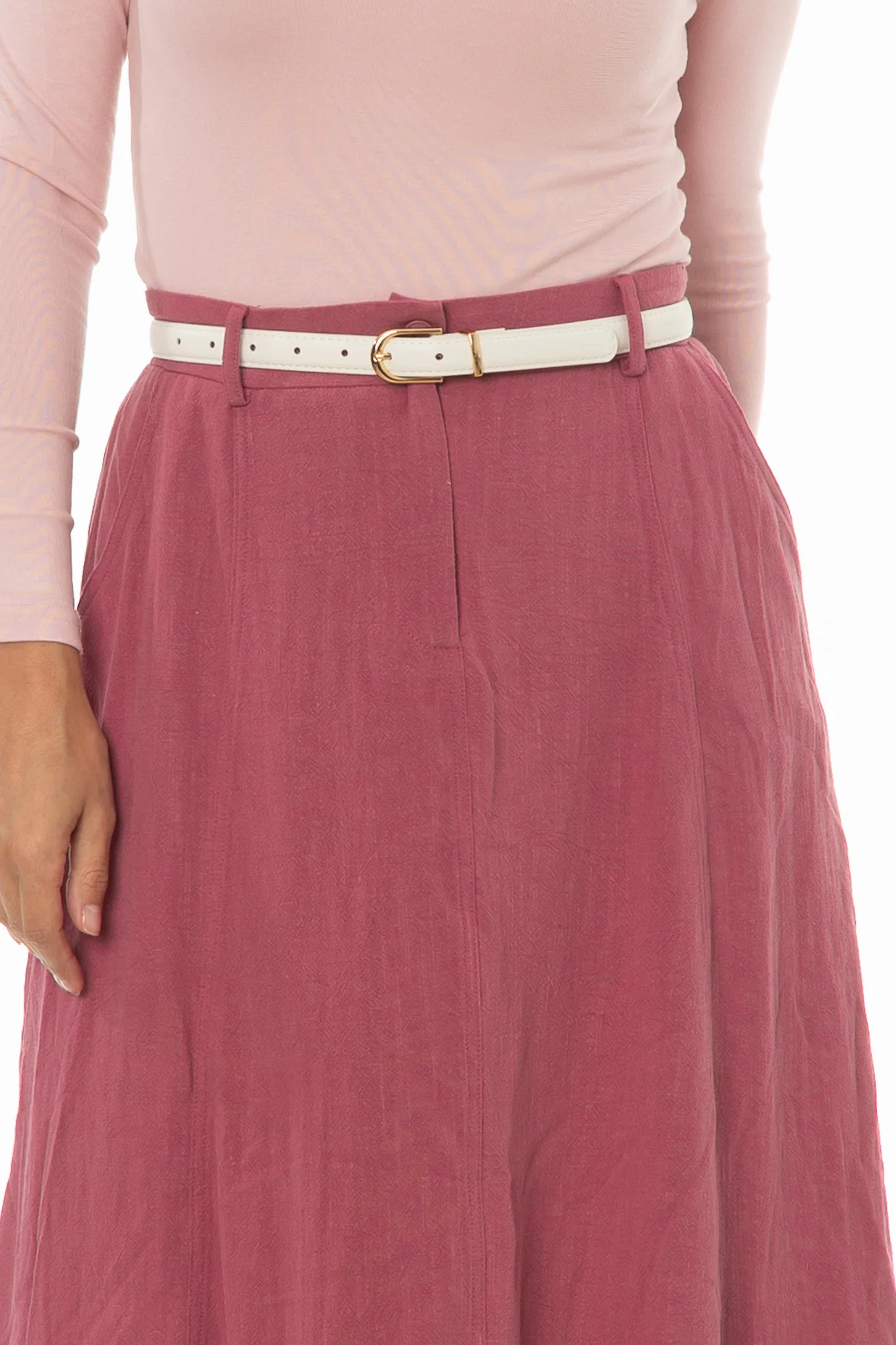 Raspberry Paneled Linen Feel Maxi Skirt - Image 2
