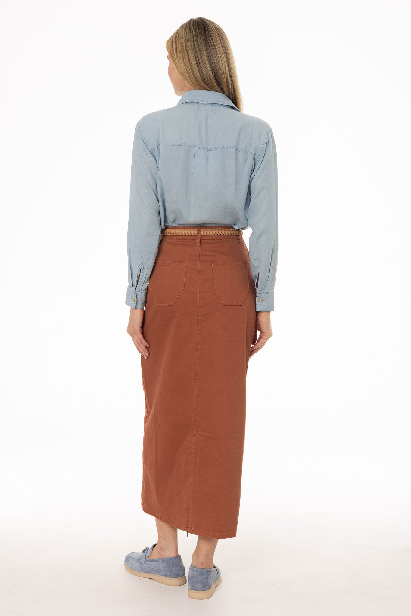 Rust Basic Denim Maxi Skirt - Image 4
