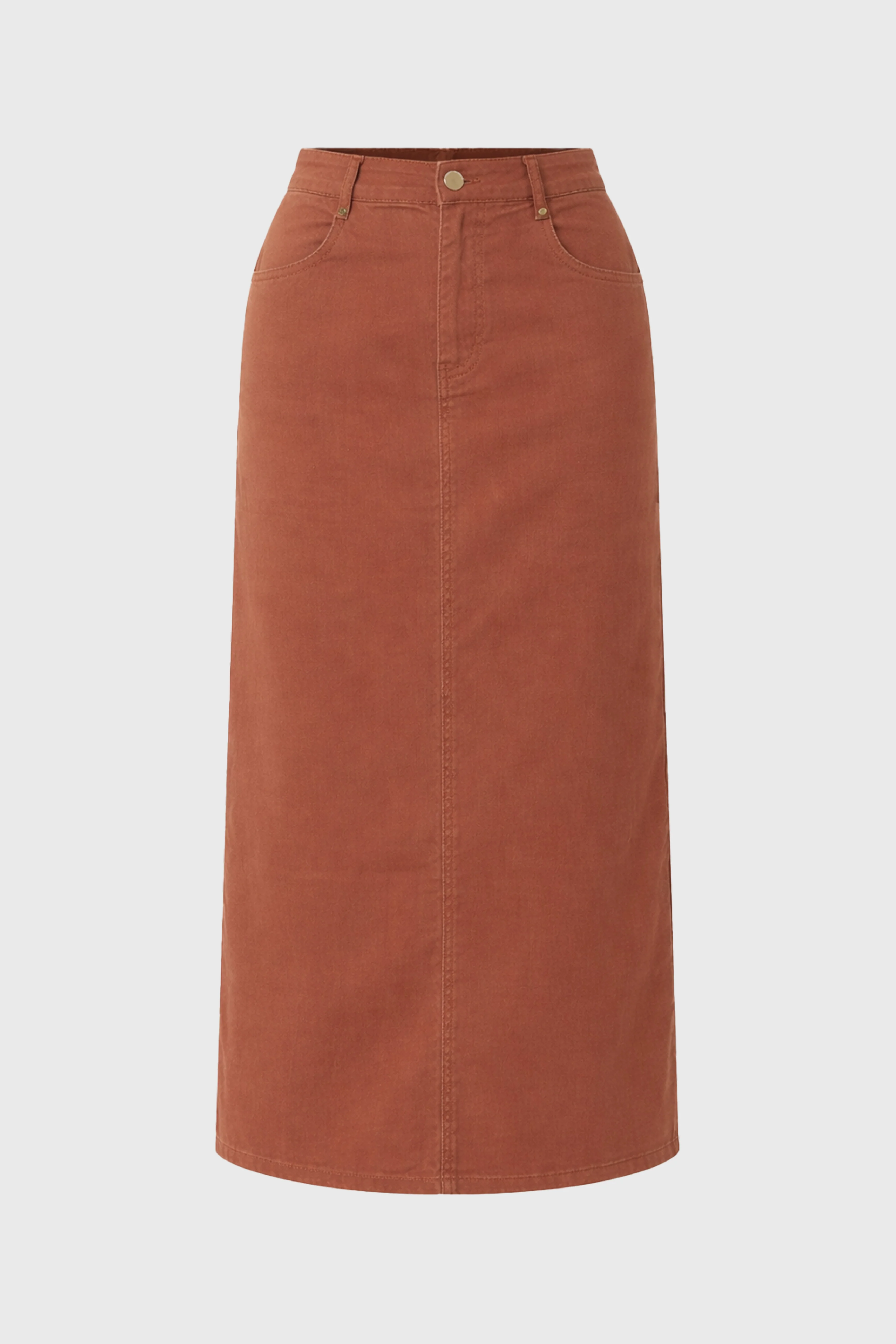 Rust Basic Denim Maxi Skirt - Image 6