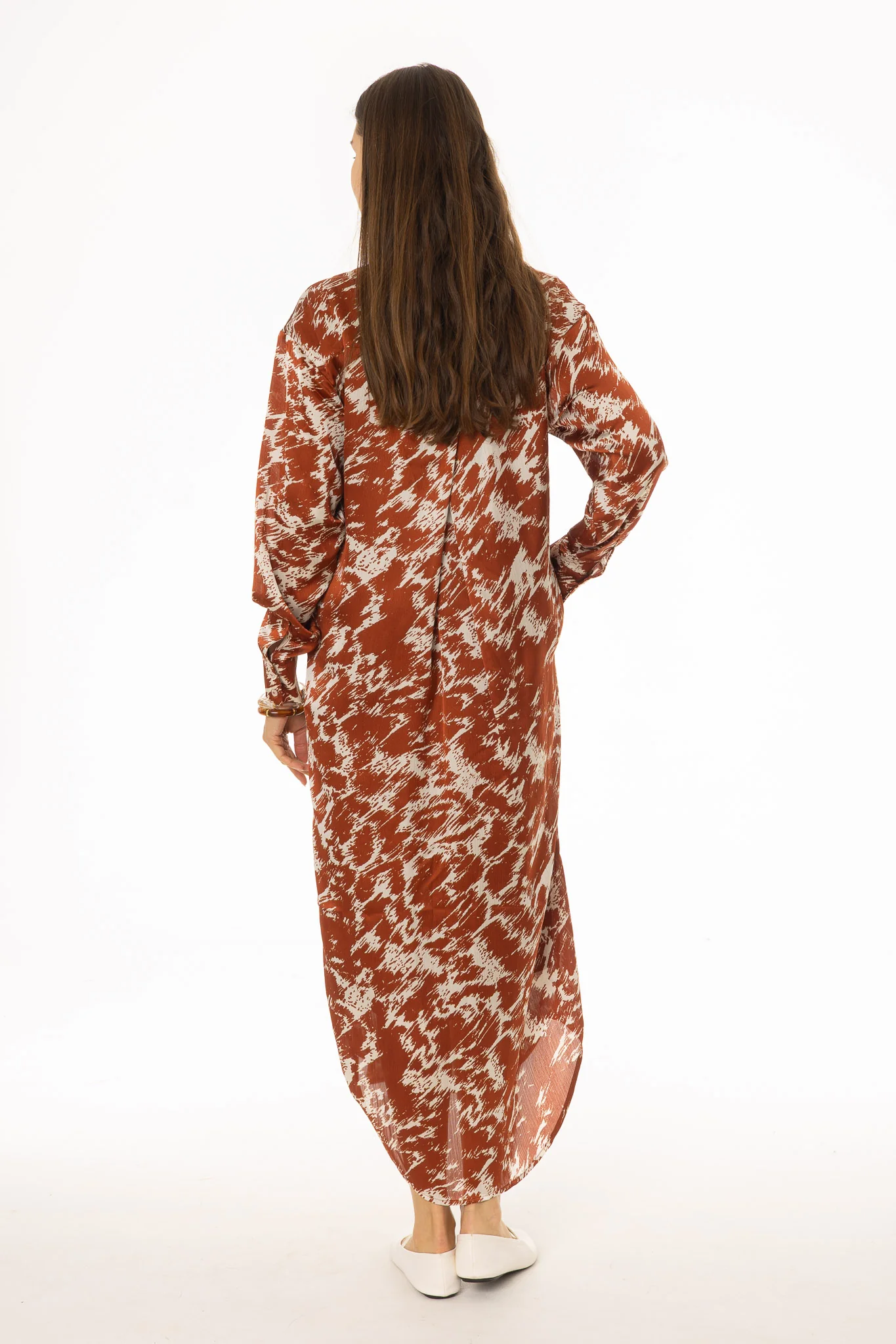Rust Printed Shirt Maxi Dress - Image 4