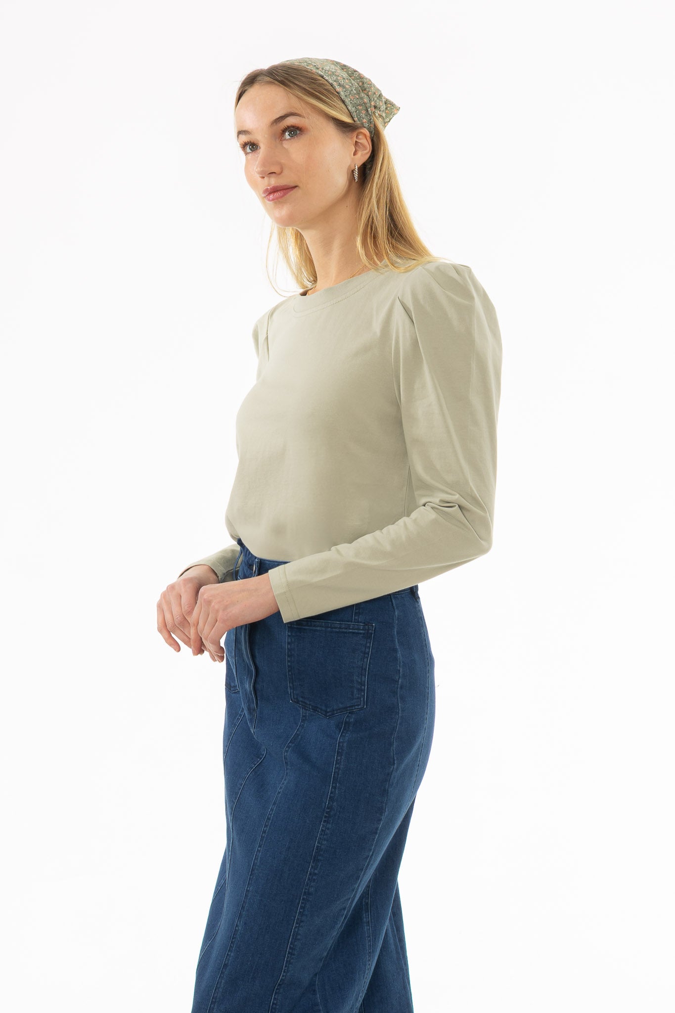 Sage Gathered Shoulder T-Shirt - Image 3