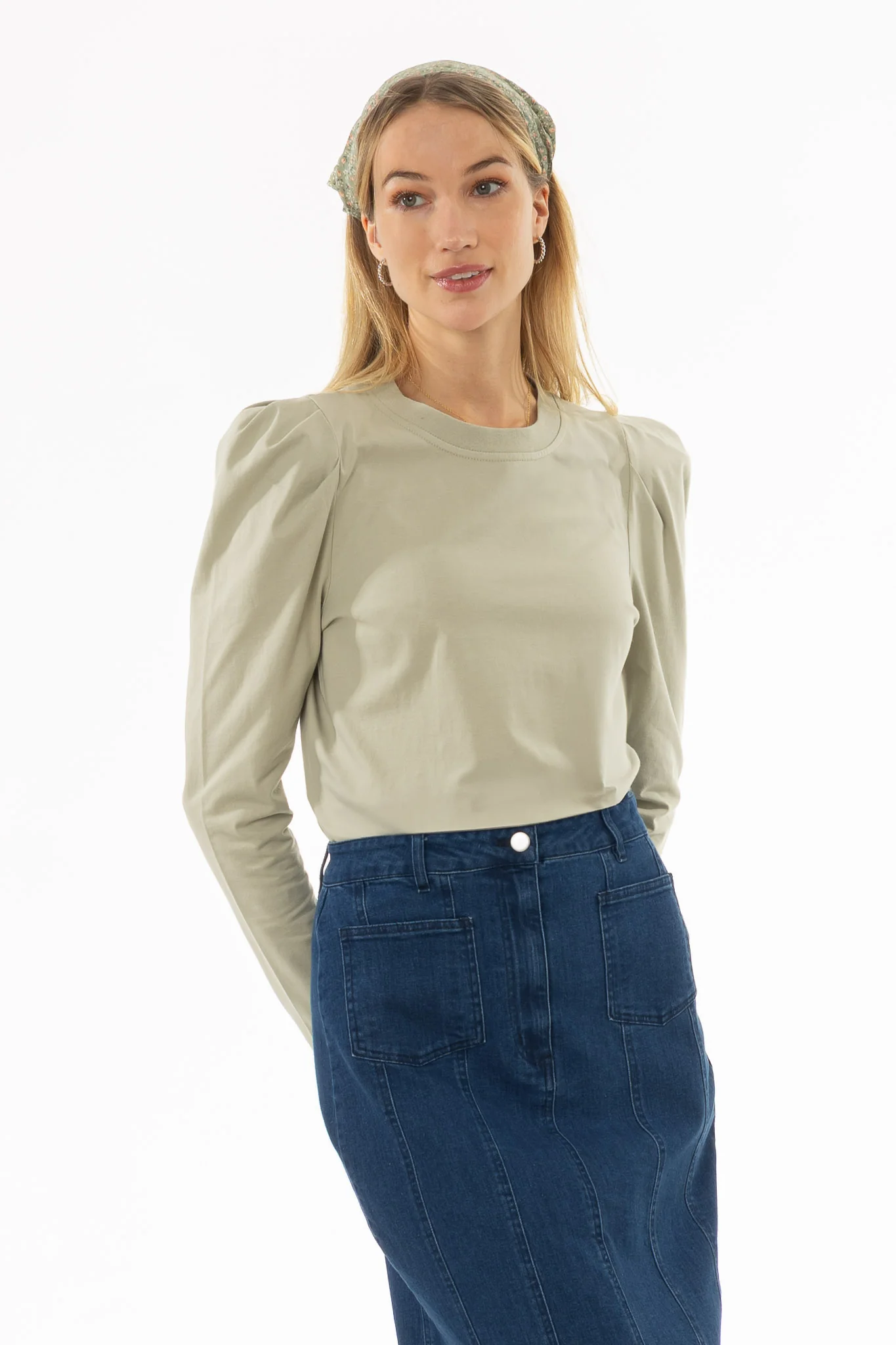 Sage Gathered Shoulder T-Shirt - Image 5