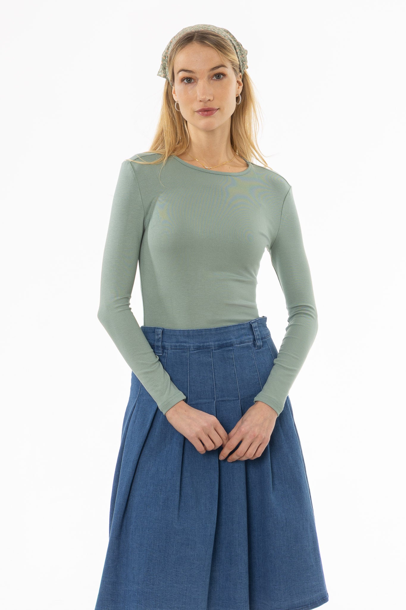 Sage Solid Long Sleeve T-Shirt - Image 5