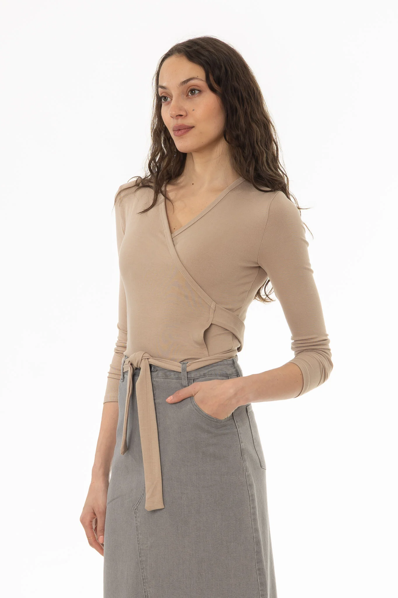 Sand Solid Wrap T-Shirt - Image 3