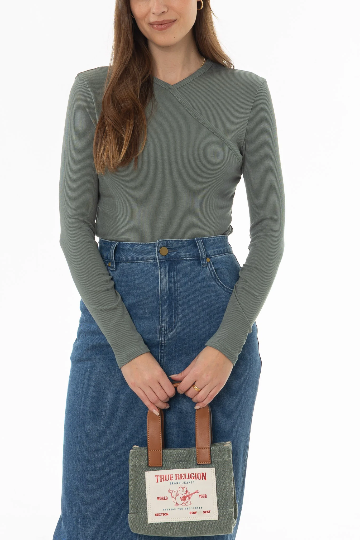 Seafoam Ribbed Faux Wrap T-Shirt