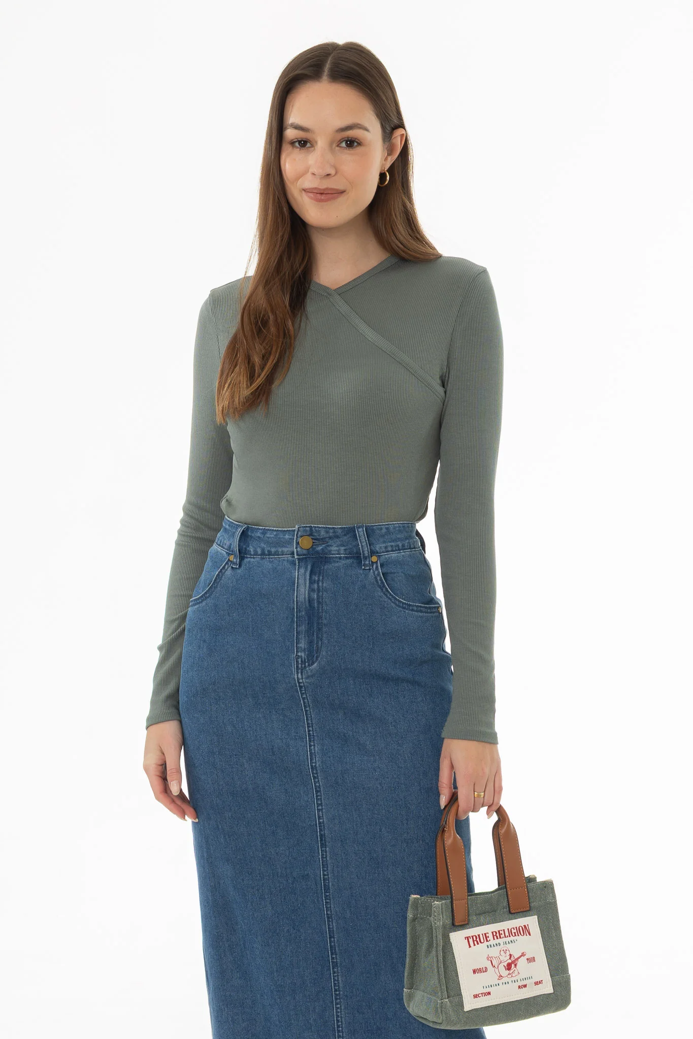 Seafoam Ribbed Faux Wrap T-Shirt - Image 3