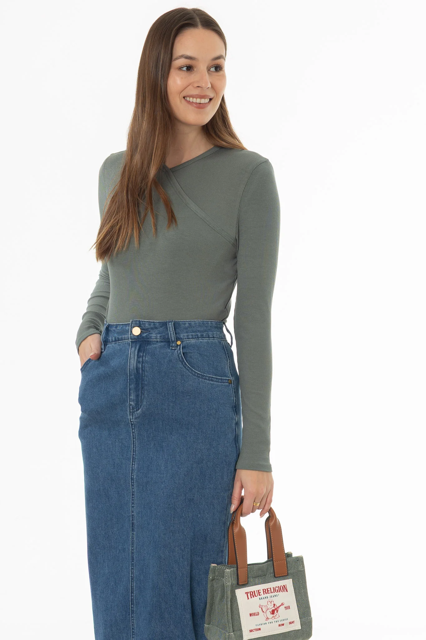 Seafoam Ribbed Faux Wrap T-Shirt - Image 5