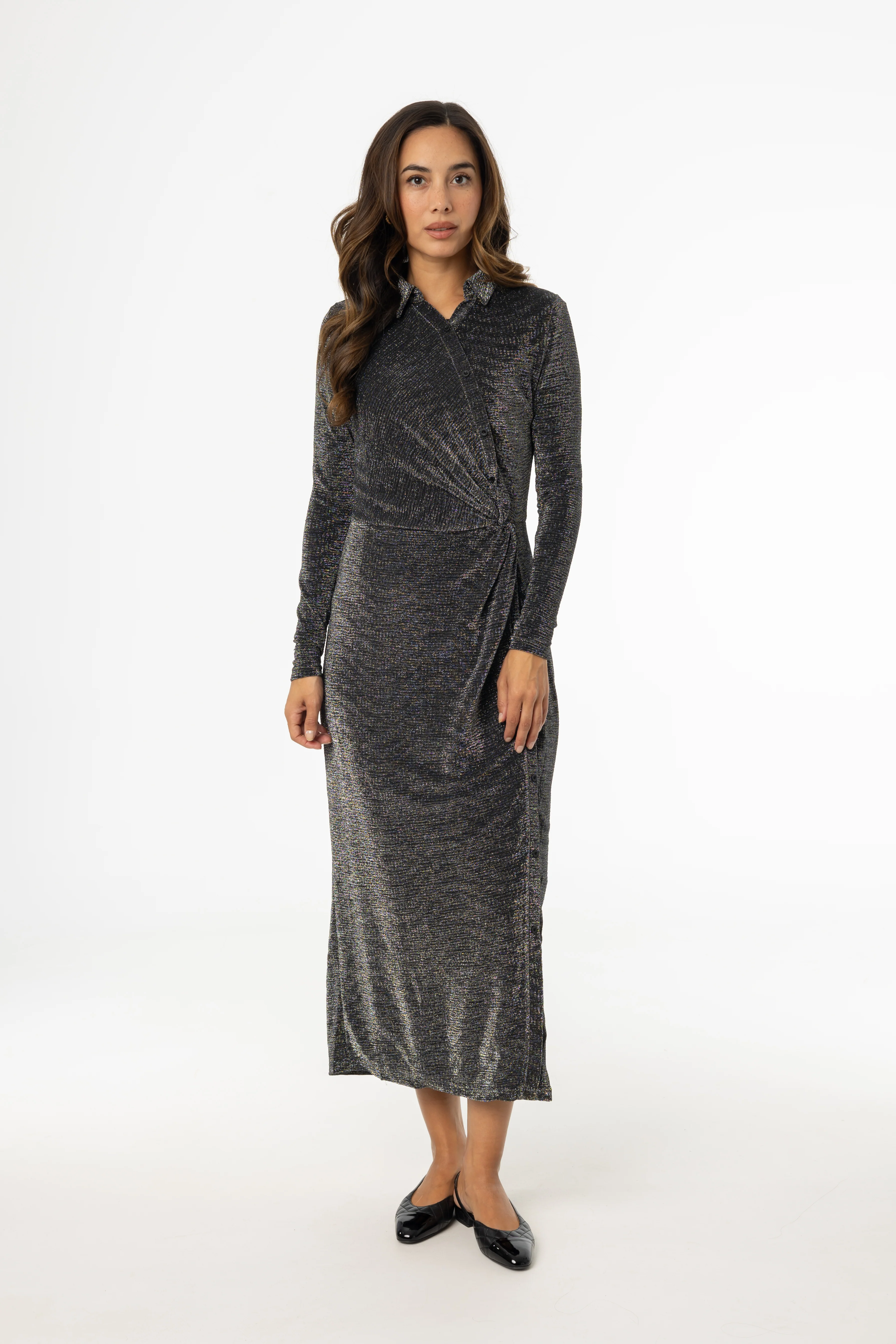 Silver Sparkle Side Button Maxi Dress - Image 4