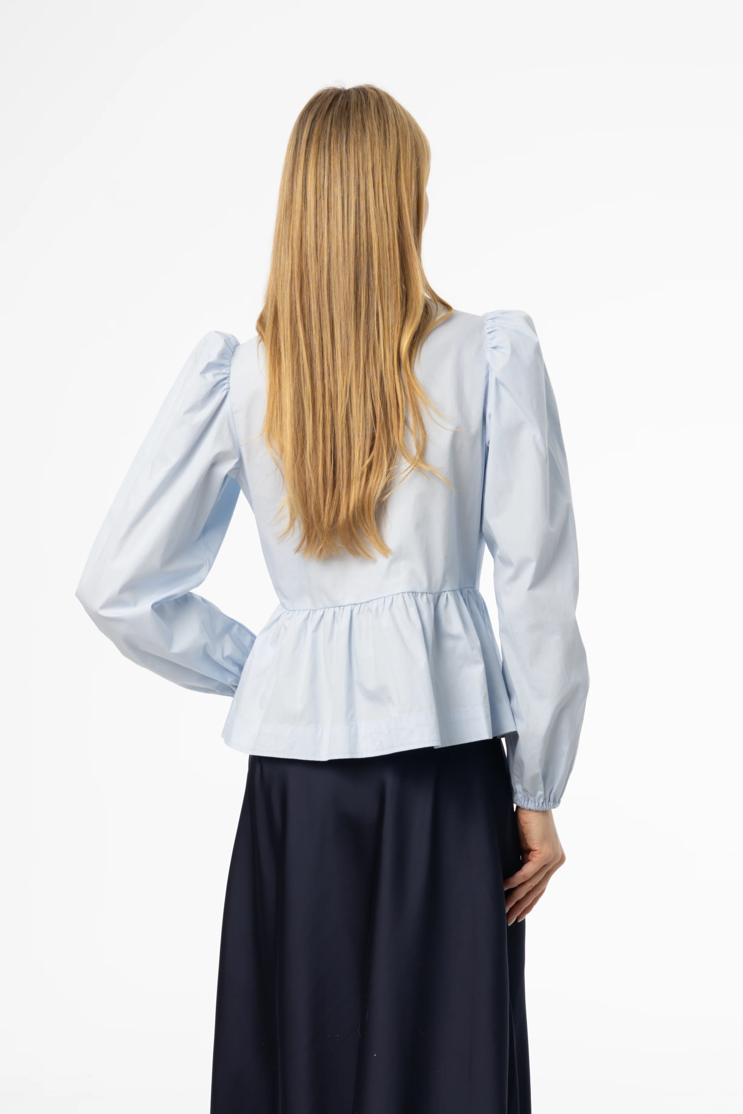 Sky Blue Cotton Bow Blouse - Image 3