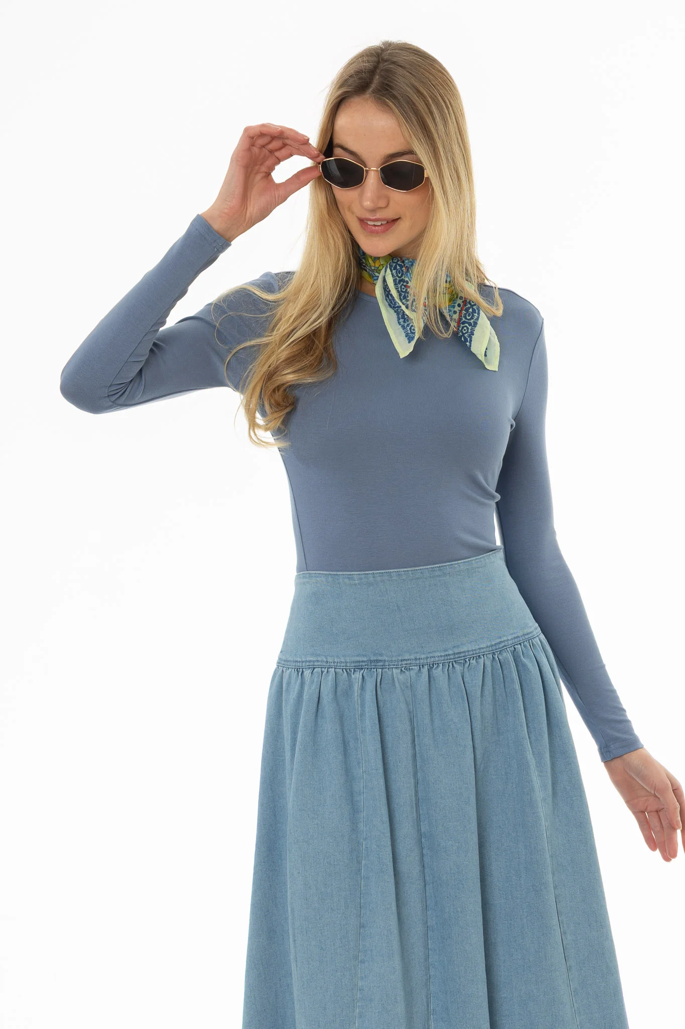 Steel Blue Solid Long Sleeve T-Shirt - Image 2