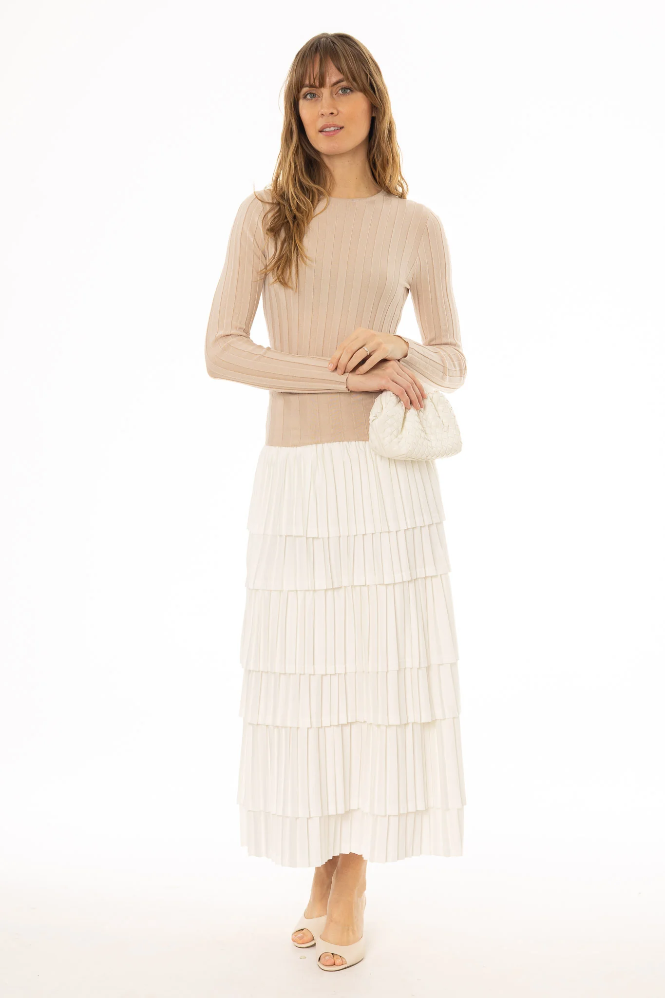 Tan Accordion Pleat Ruffle Maxi Skirt - Image 3