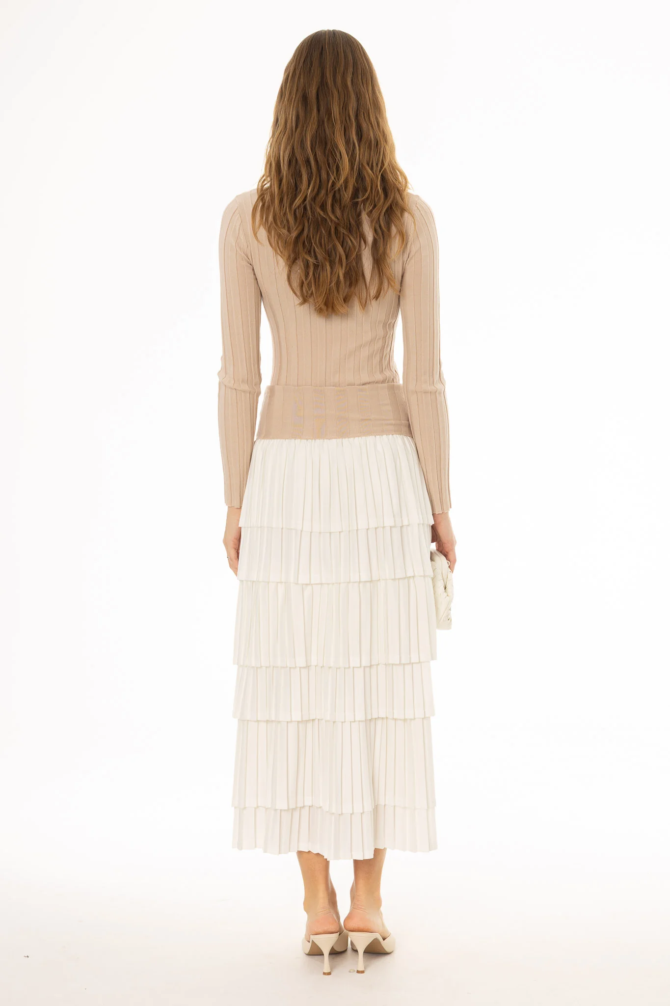 Tan Accordion Pleat Ruffle Maxi Skirt - Image 5