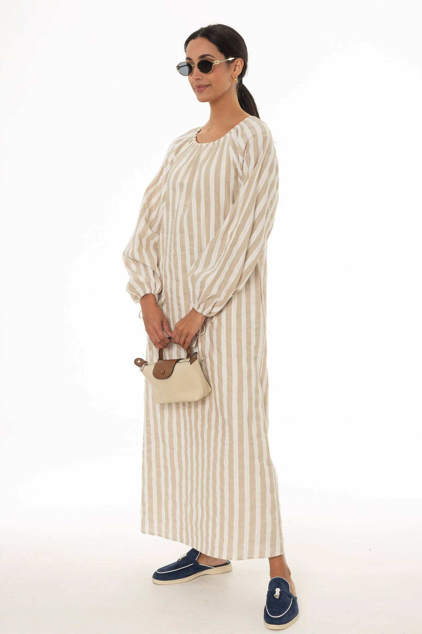 Tan And White Striped Maxi Dress - Image 3