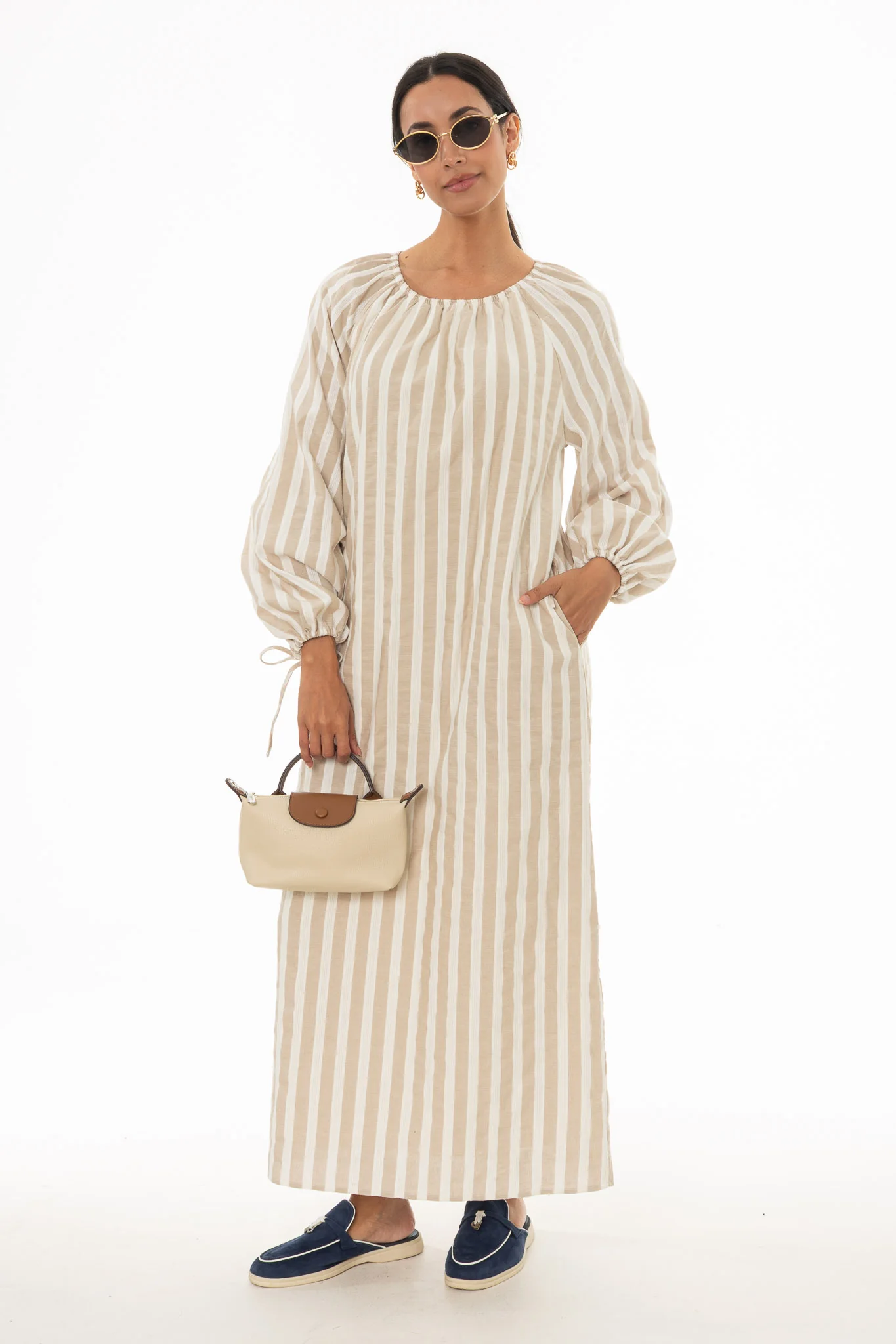 Tan And White Striped Maxi Dress - Image 5