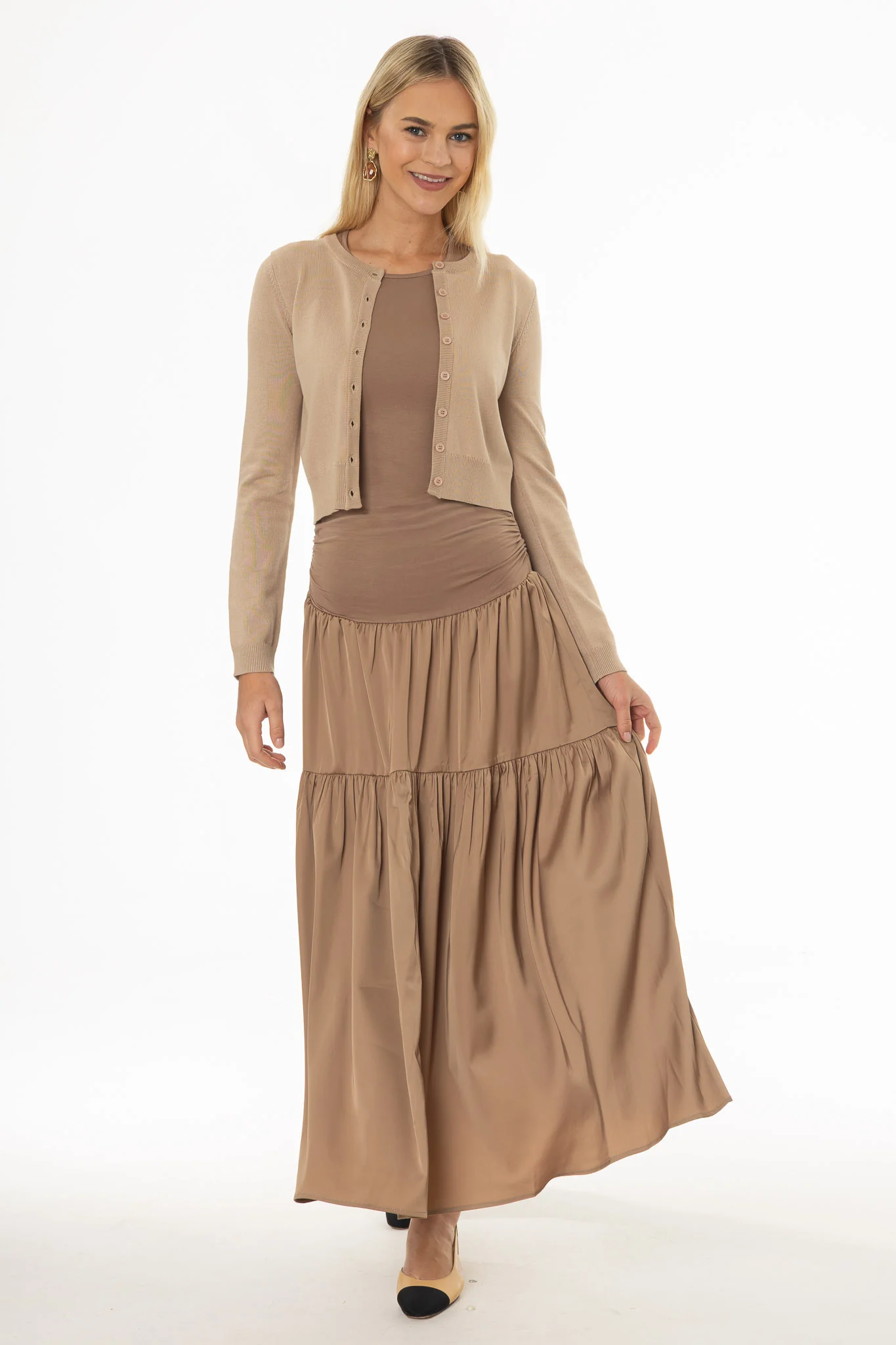 Tan Combo Tiered Maxi Dress