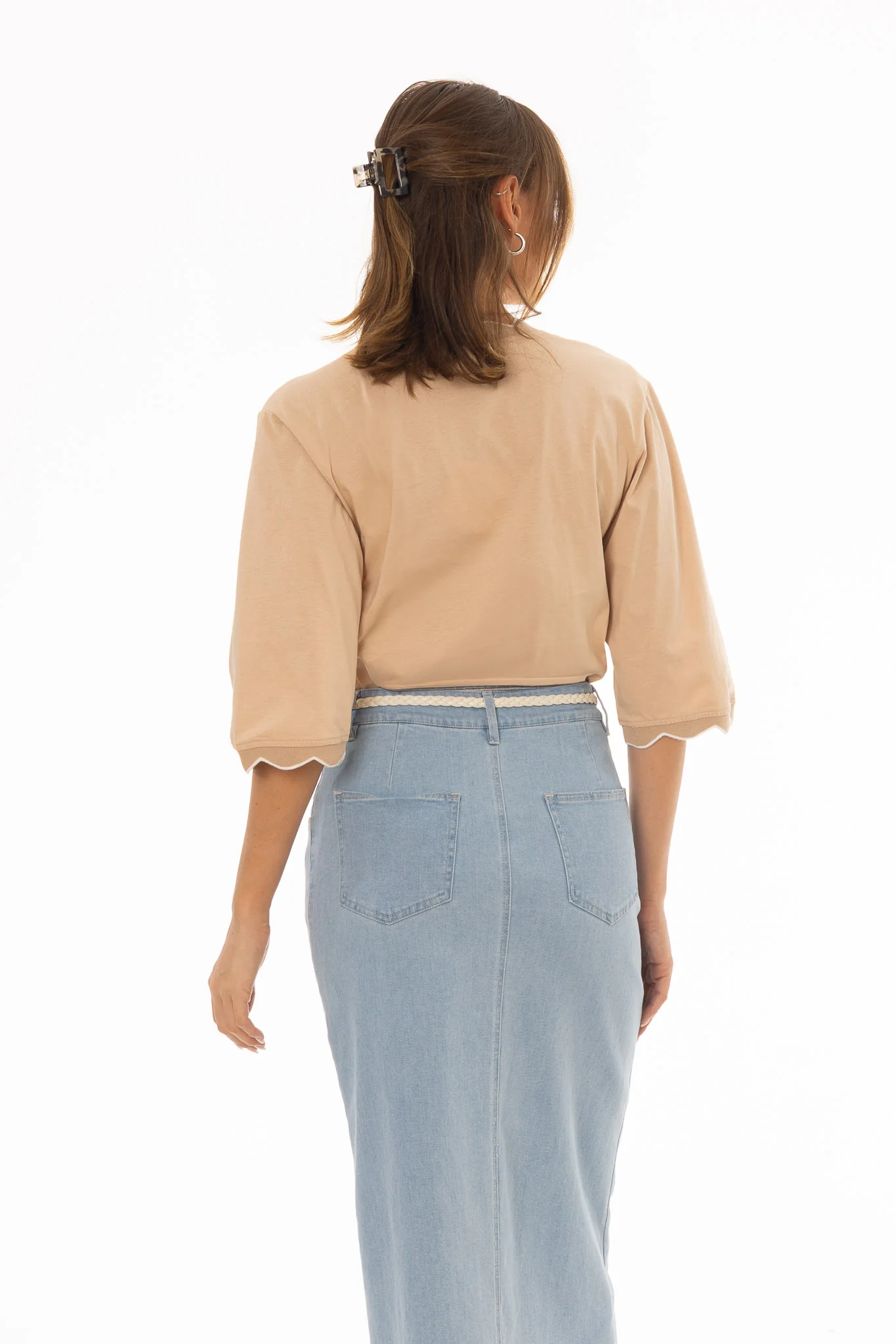 Tan Contrast Hem Dolman T-Shirt - Image 4