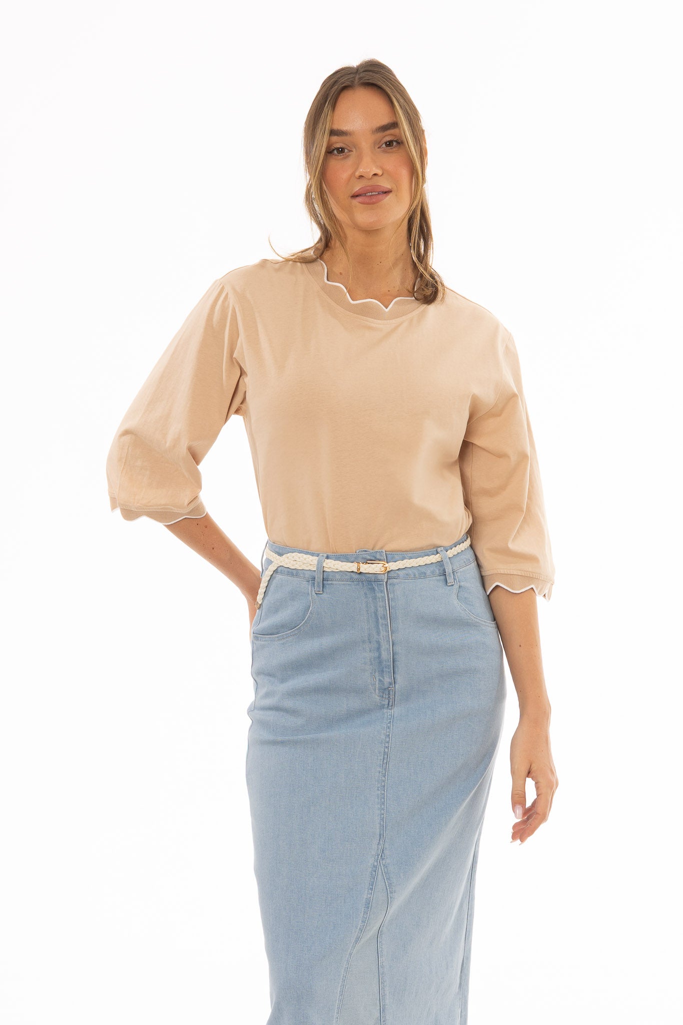 Tan Contrast Hem Dolman T-Shirt - Image 5