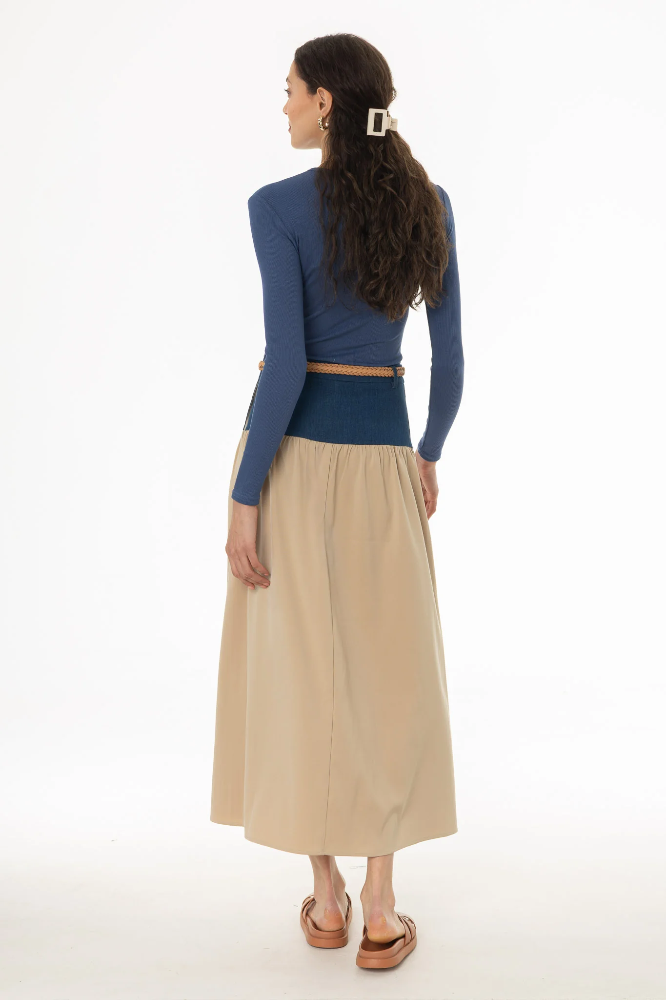 Tan Denim Combo Maxi Skirt - Image 4