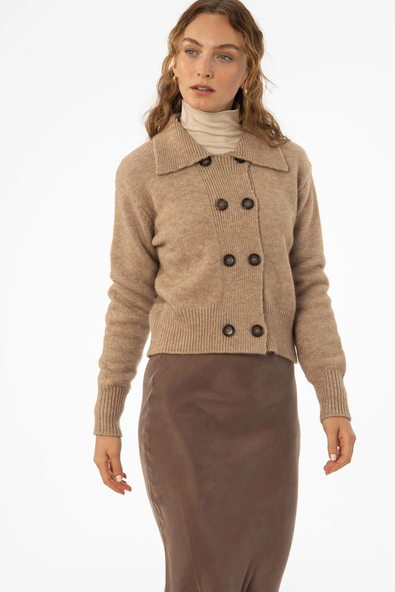 Tan Double Breasted Sweater - Image 3