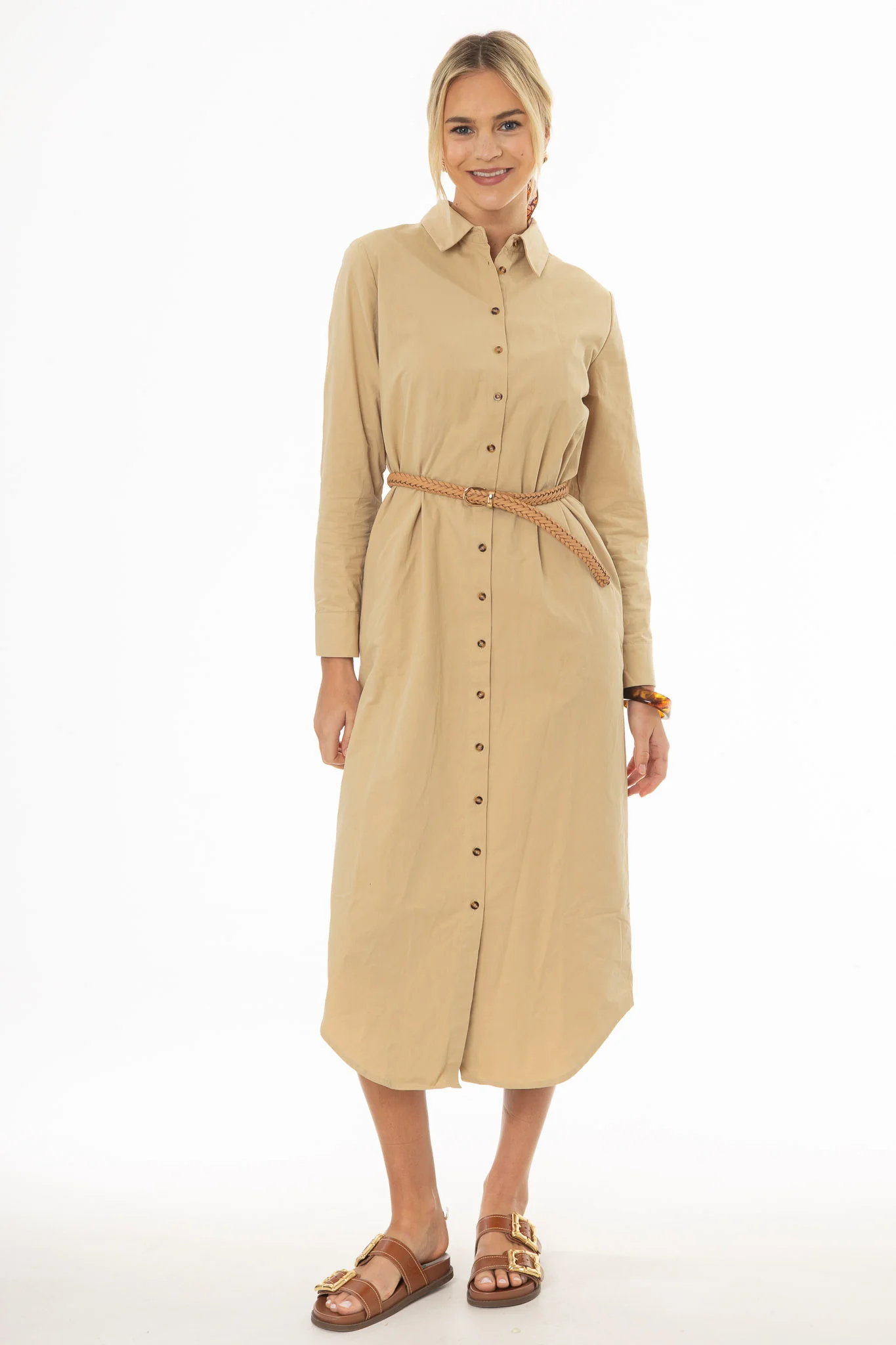 Tan Double Button Maxi Shirt Dress - Image 5